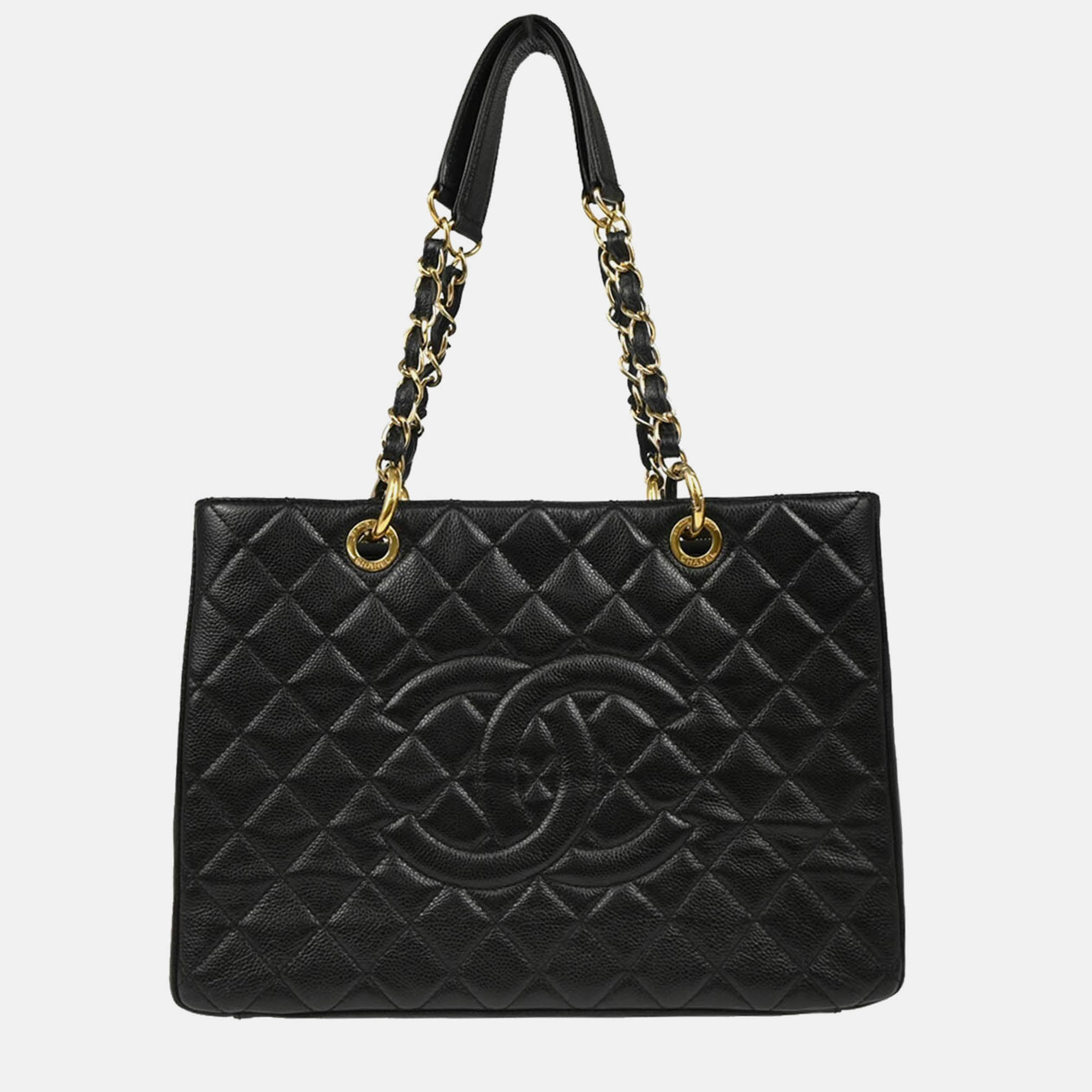 

Chanel Black Calfskin Grand Shopping Tote GST Chain Handbag