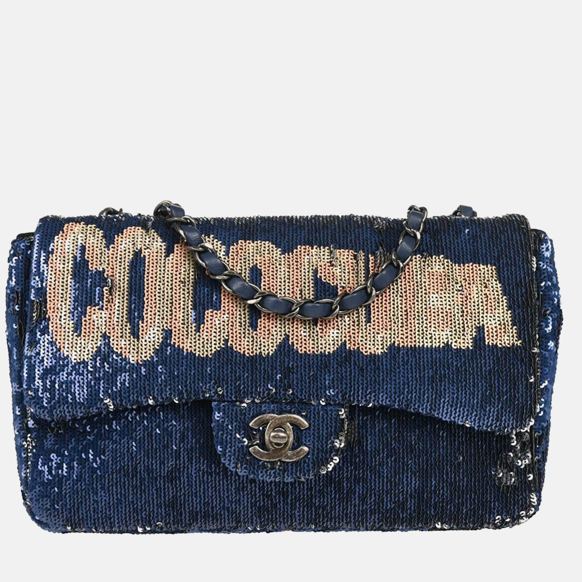 

Chanel Blue Sequins Coco Cuba Single Flap Chain Shoulder Bag