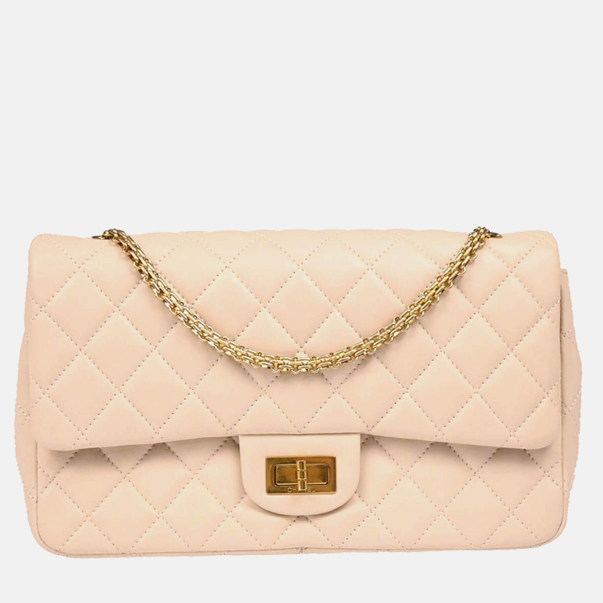 

Chanel Beige Lambskin 2.55 Double Flap Shoulder Bag