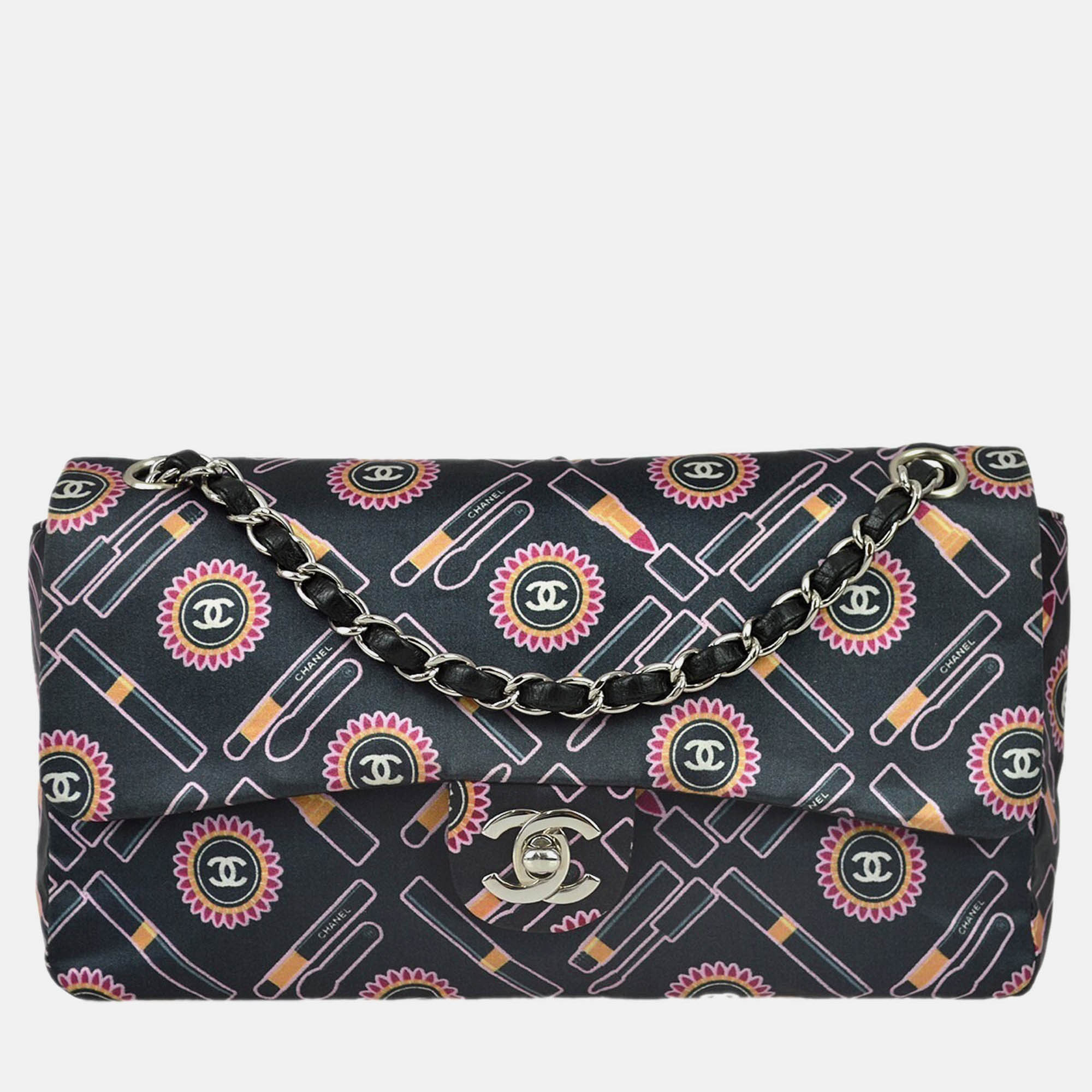 

Chanel Black Satin Lipstick Classic Single Flap Shoulder Bag