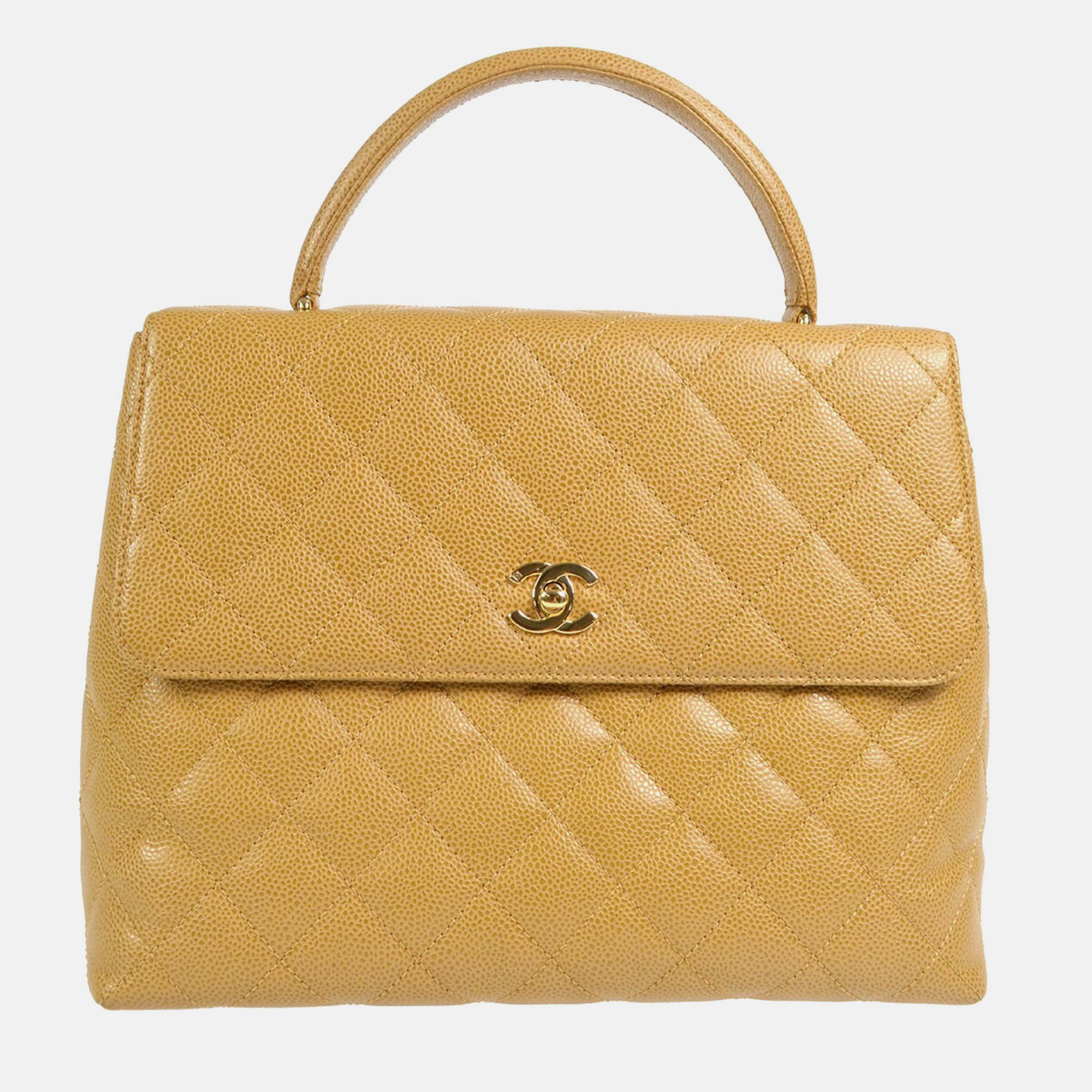 

Chanel Beige Calfskin Medium Straight Flap Handbag