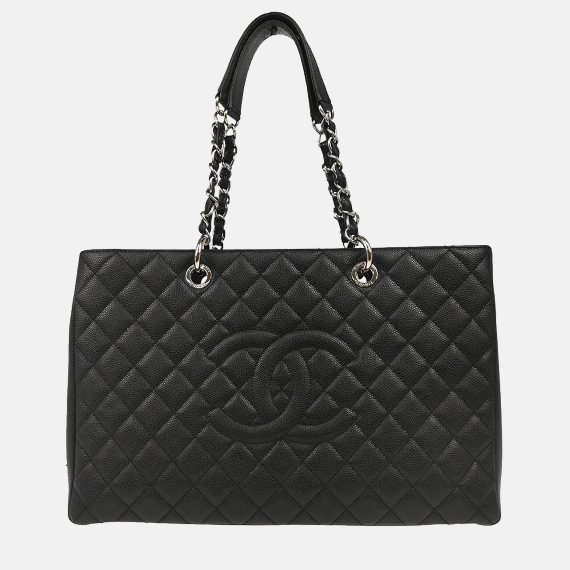

Chanel Black Calfskin Grand Shopping Tote GST  Chain Handbag