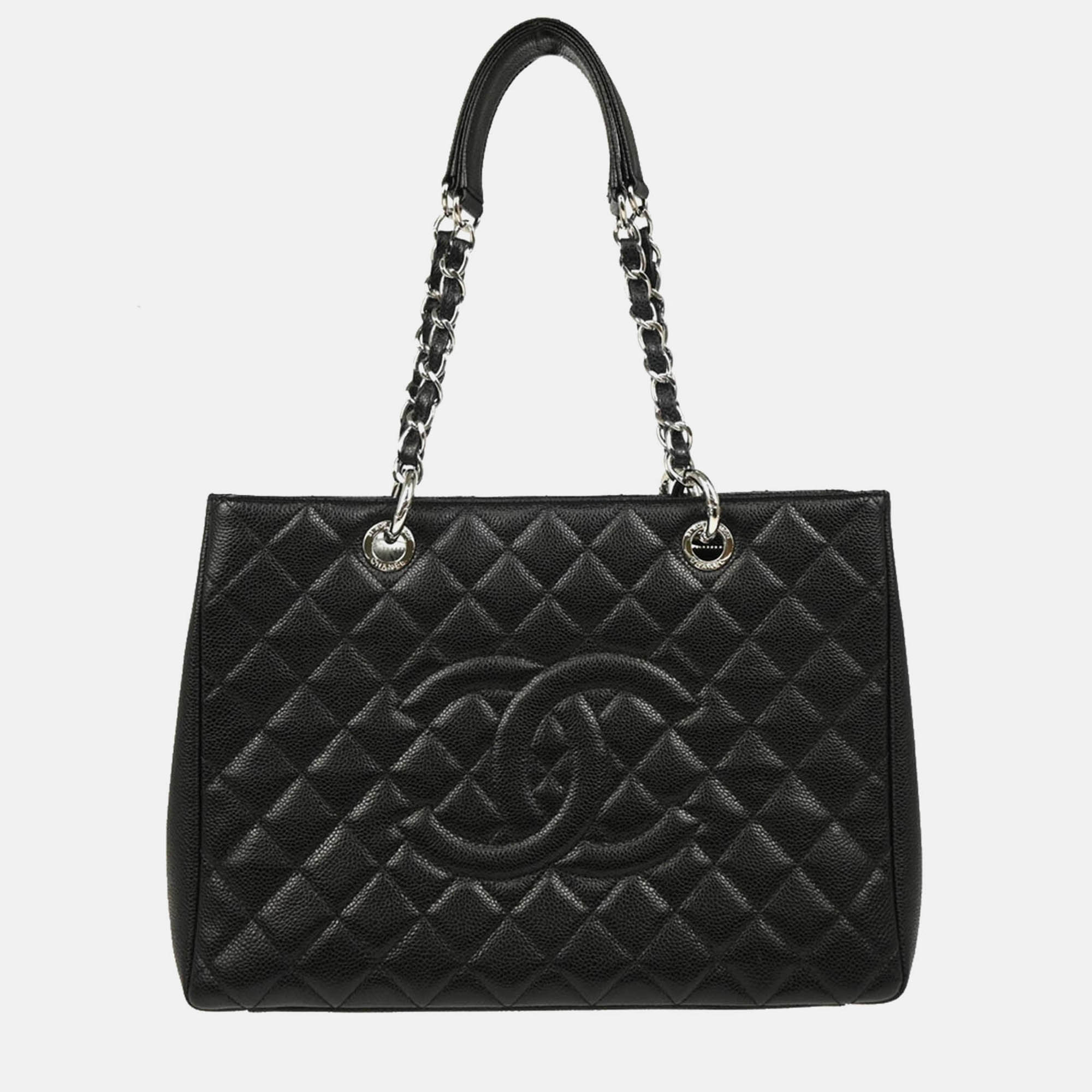 

Chanel Black Calfskin Grand Shopping Tote GST Chain Handbag