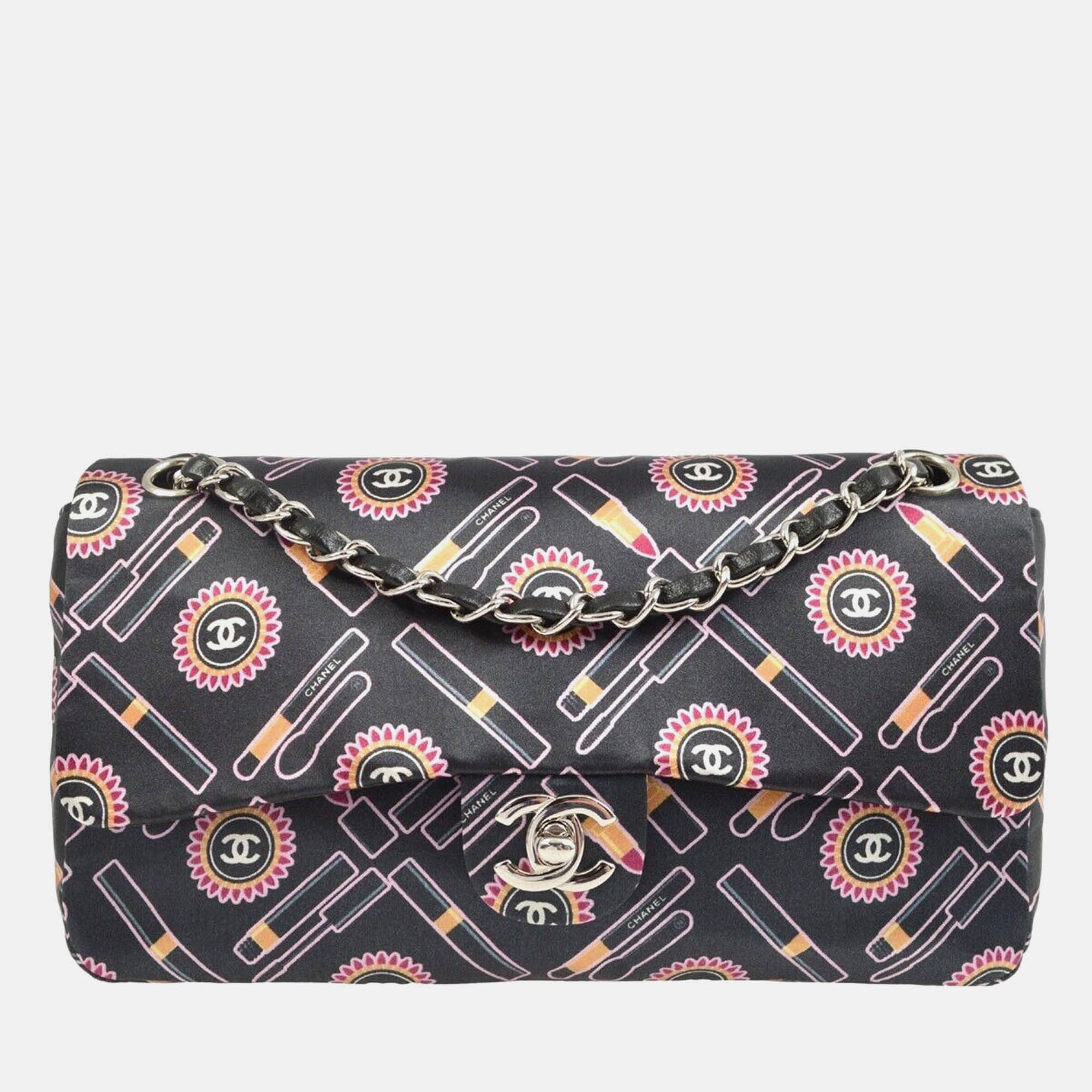 

Chanel Black Satin Lipstick Classic Single Flap Shoulder Bag