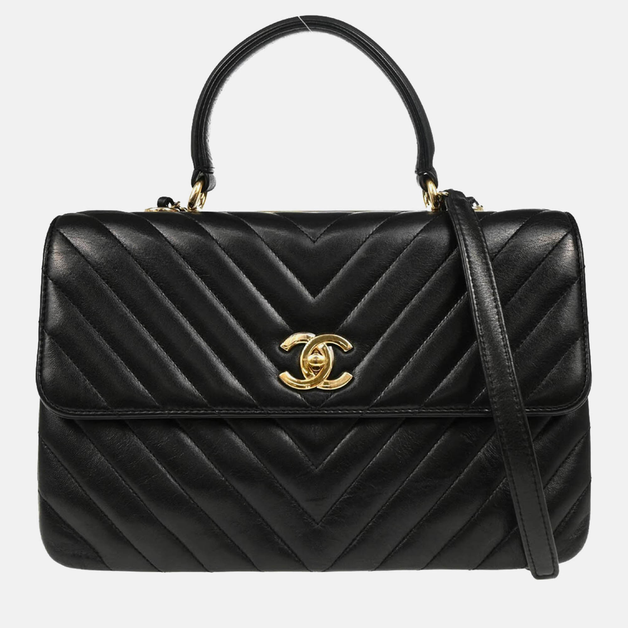 

Chanel Black Lambskin Trendy Chevron Handbag