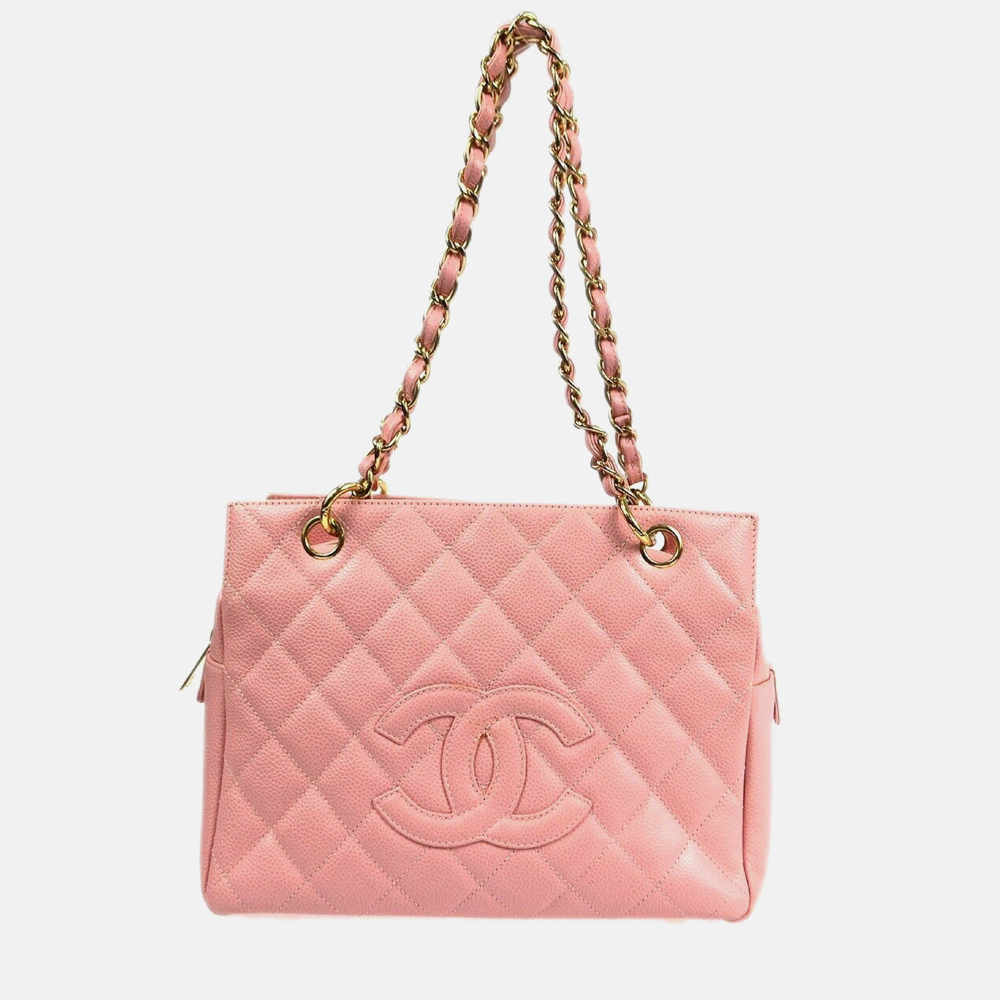 

Chanel Pink Calfskin Petite Timeless Tote PTT Chain Handbag