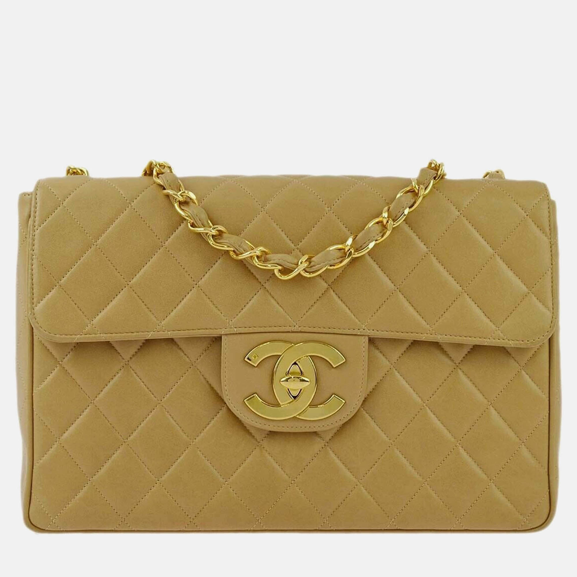 

Chanel Beige Lambskin Jumbo Classic Flap Bag