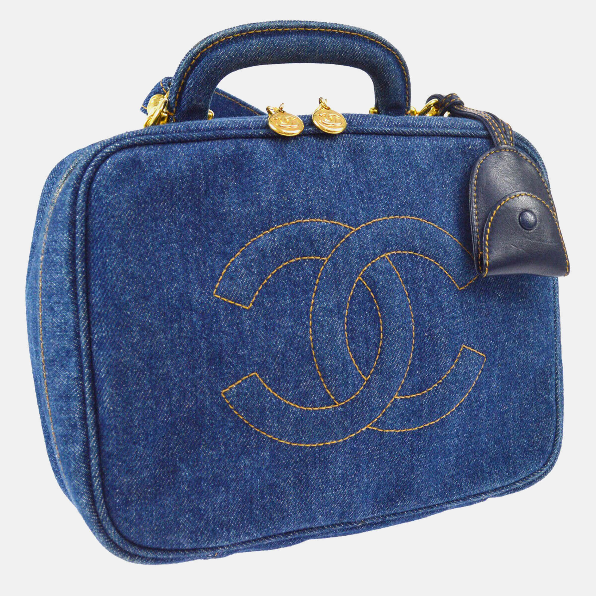 

Chanel Blue Denim Timeless Lunch Box Vanity 24 2way Handbag