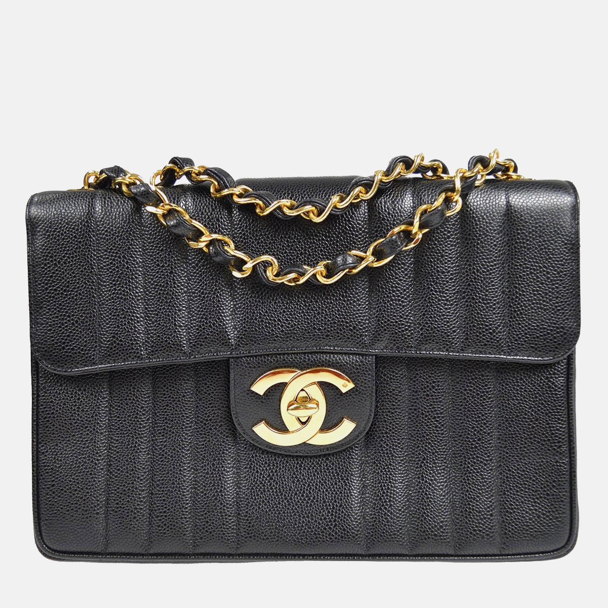 

Chanel Black Calfskin Mademoiselle Jumbo Classic Flap Shoulder Bag