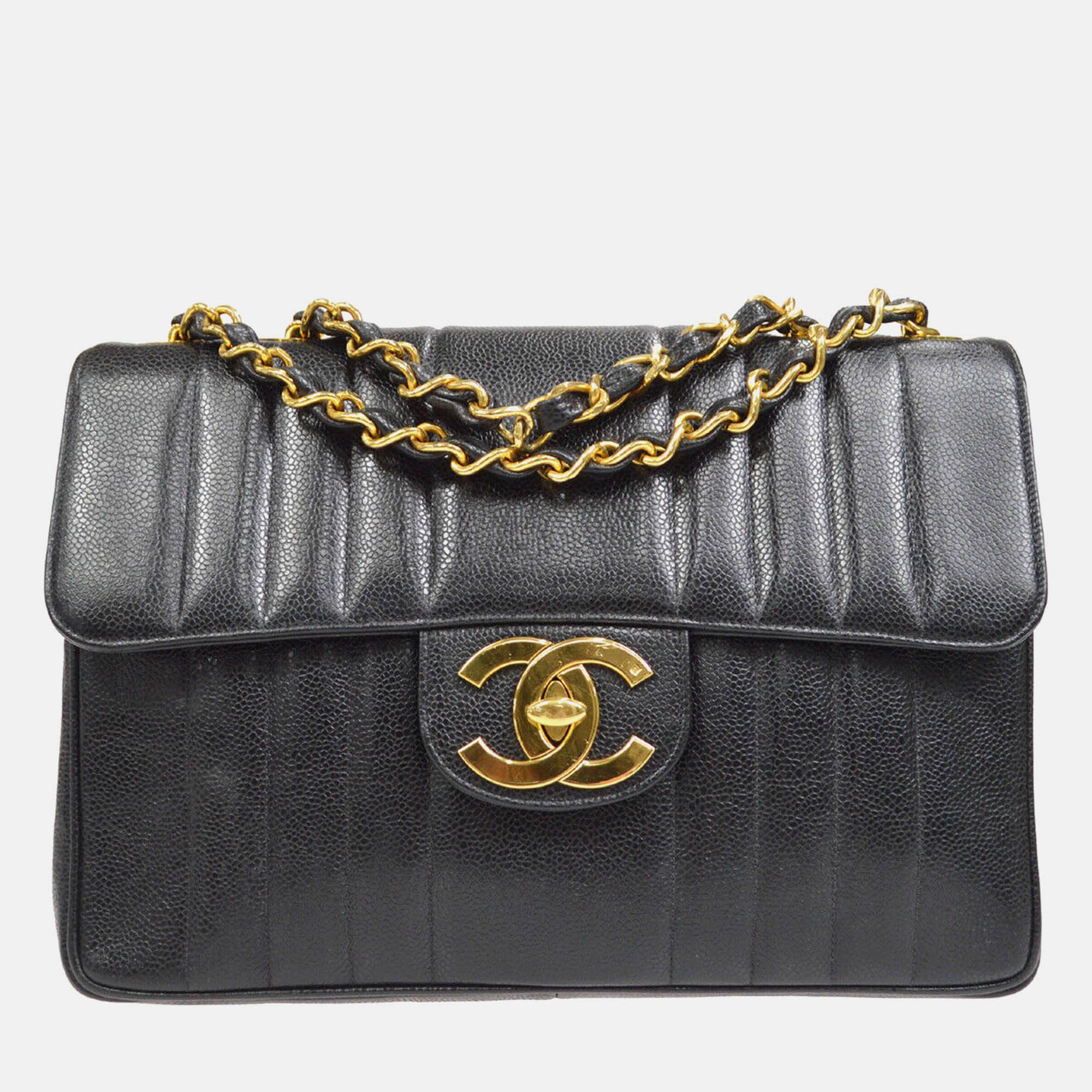 

Chanel Black Calfskin Jumbo Mademoiselle Classic Flap Bag