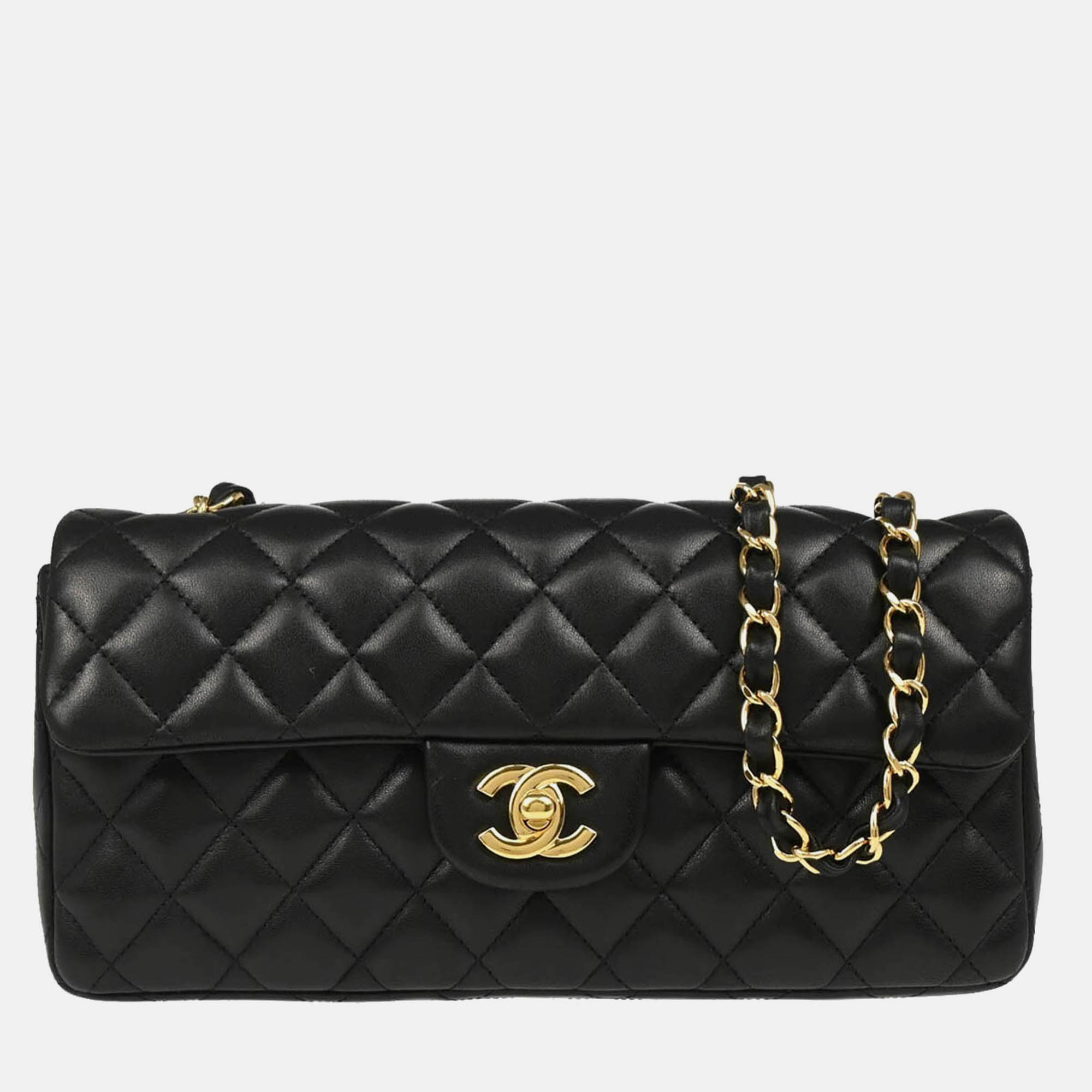 

Chanel Black Lambskin East West Shoulder Bag