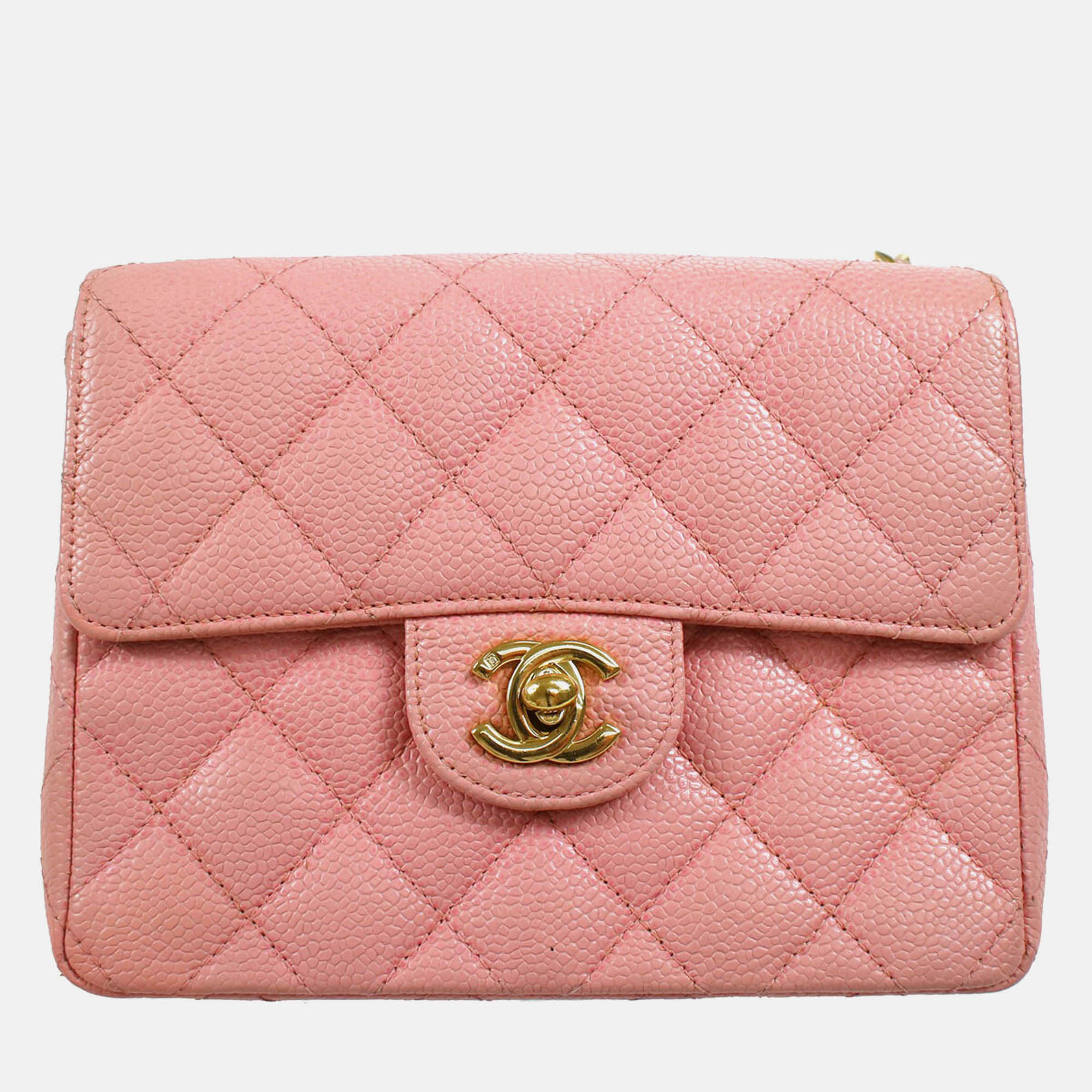 

Chanel Pink Calfskin Mini Classic Square Flap Bag