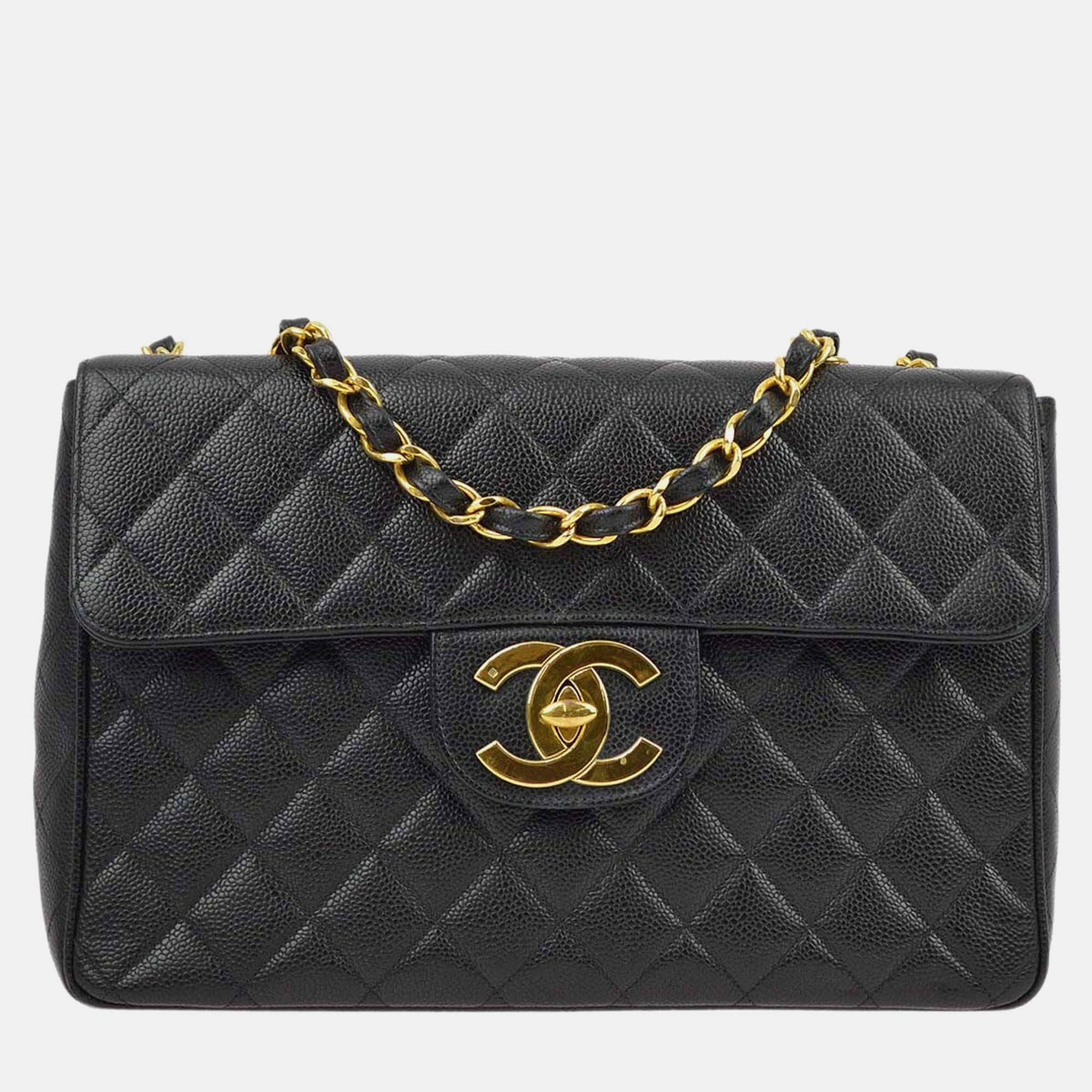 

Chanel Black Calfskin Jumbo Classic Flap Bag