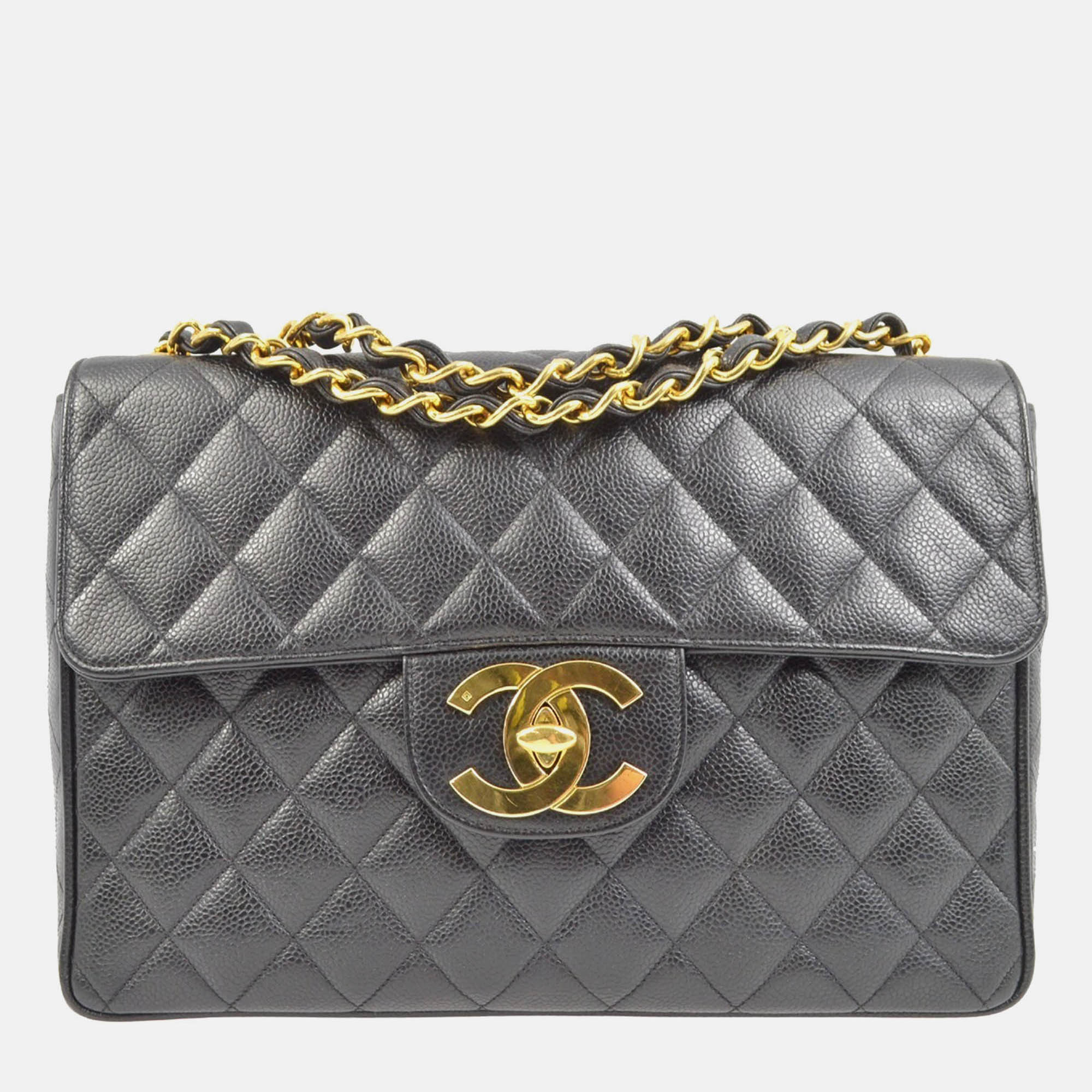 

Chanel Black Calfskin Jumbo Classic Flap Shoulder Bag
