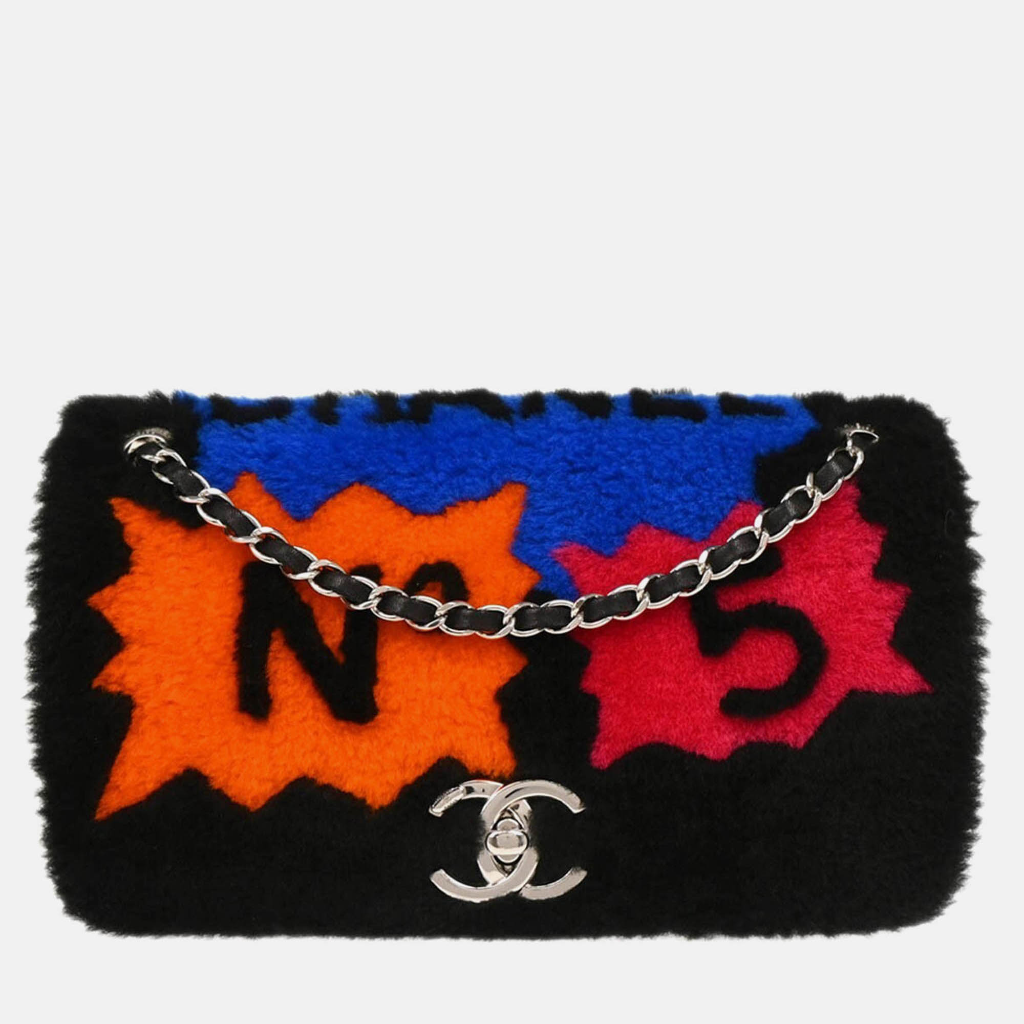 

Chanel Black Shearling Pop Art No.5 Full Flap Shoulder Bag