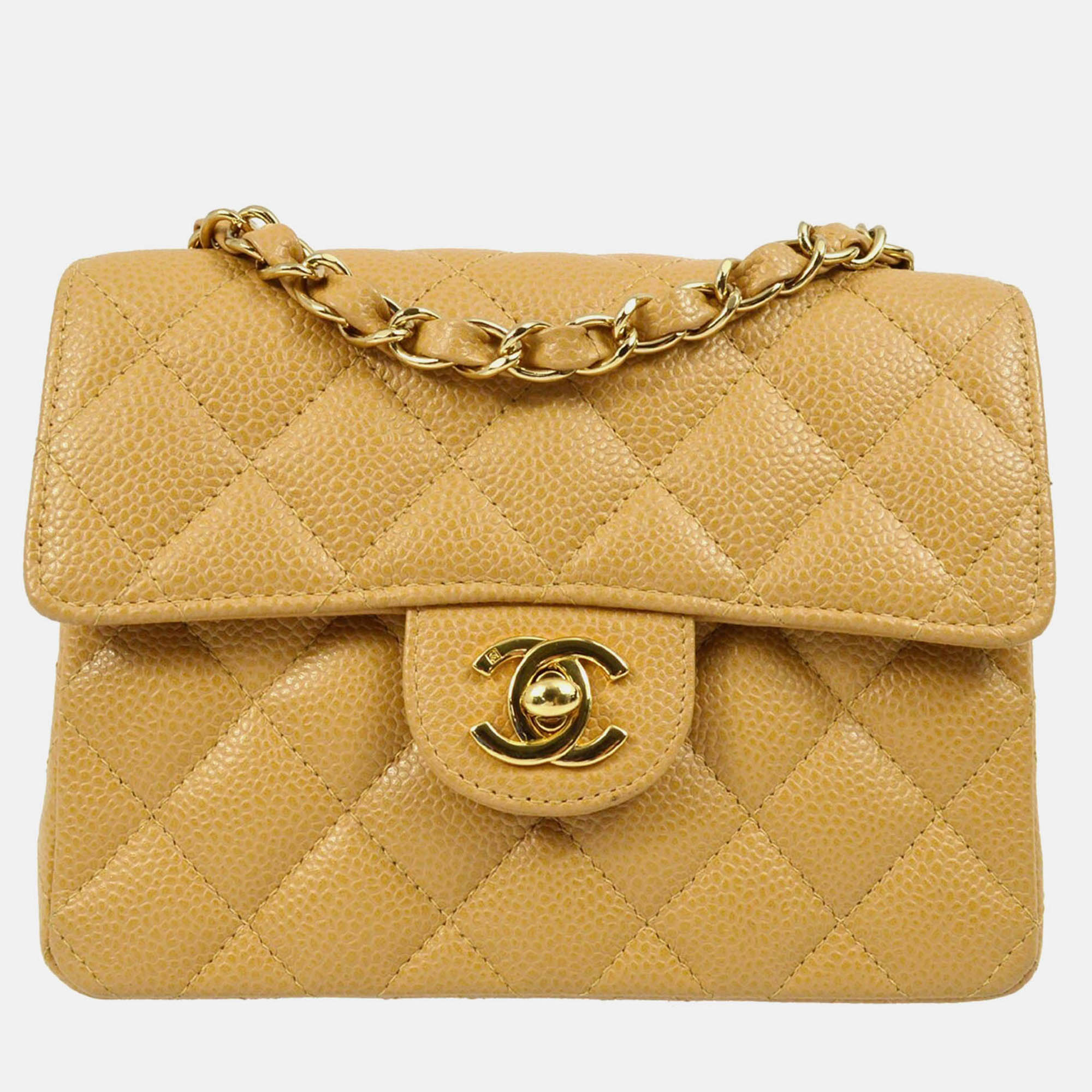 

Chanel Beige Calfskin Mini Classic Square Flap Shoulder Bag