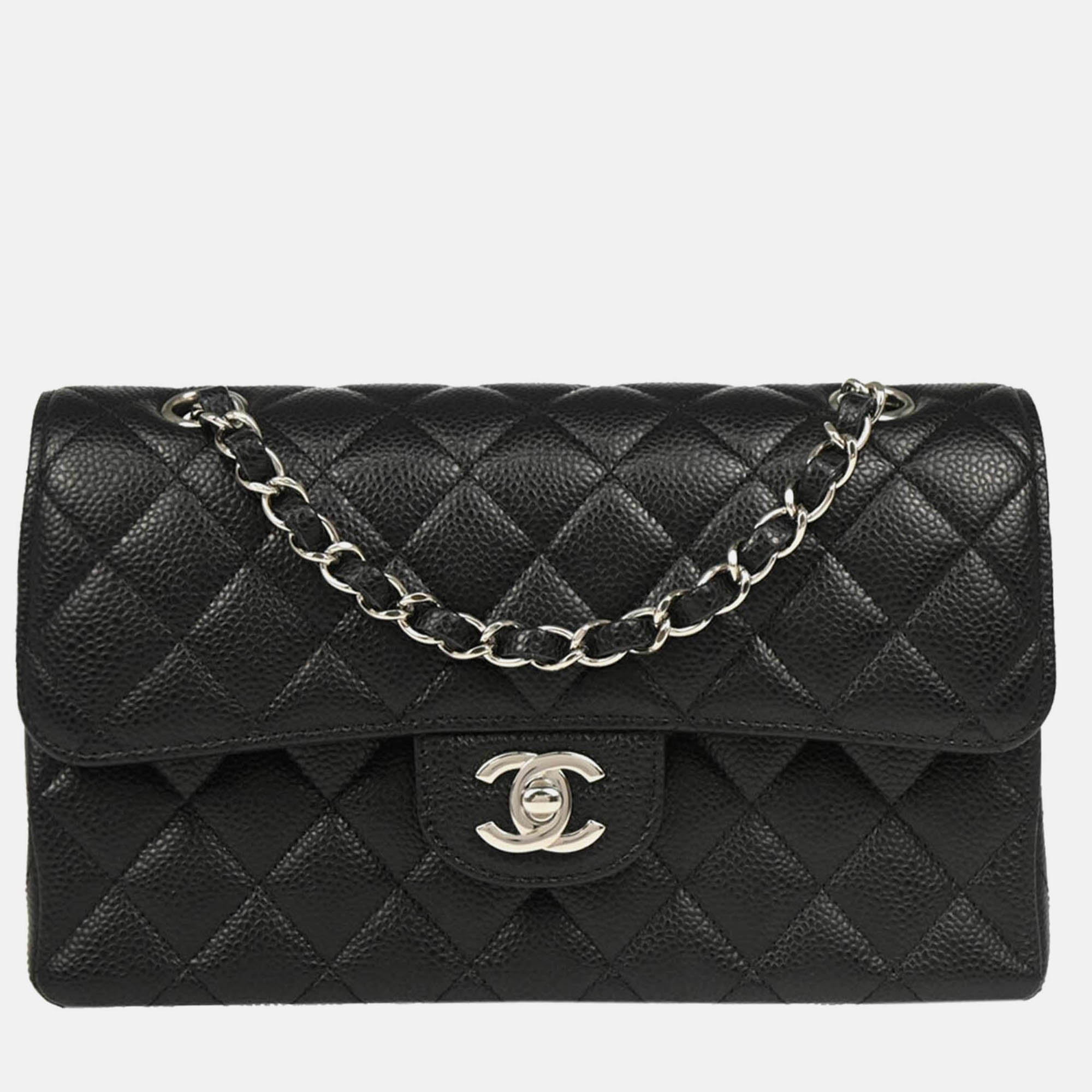 

Chanel Black Calfskin Small Classic Double Flap Shoulder Bag