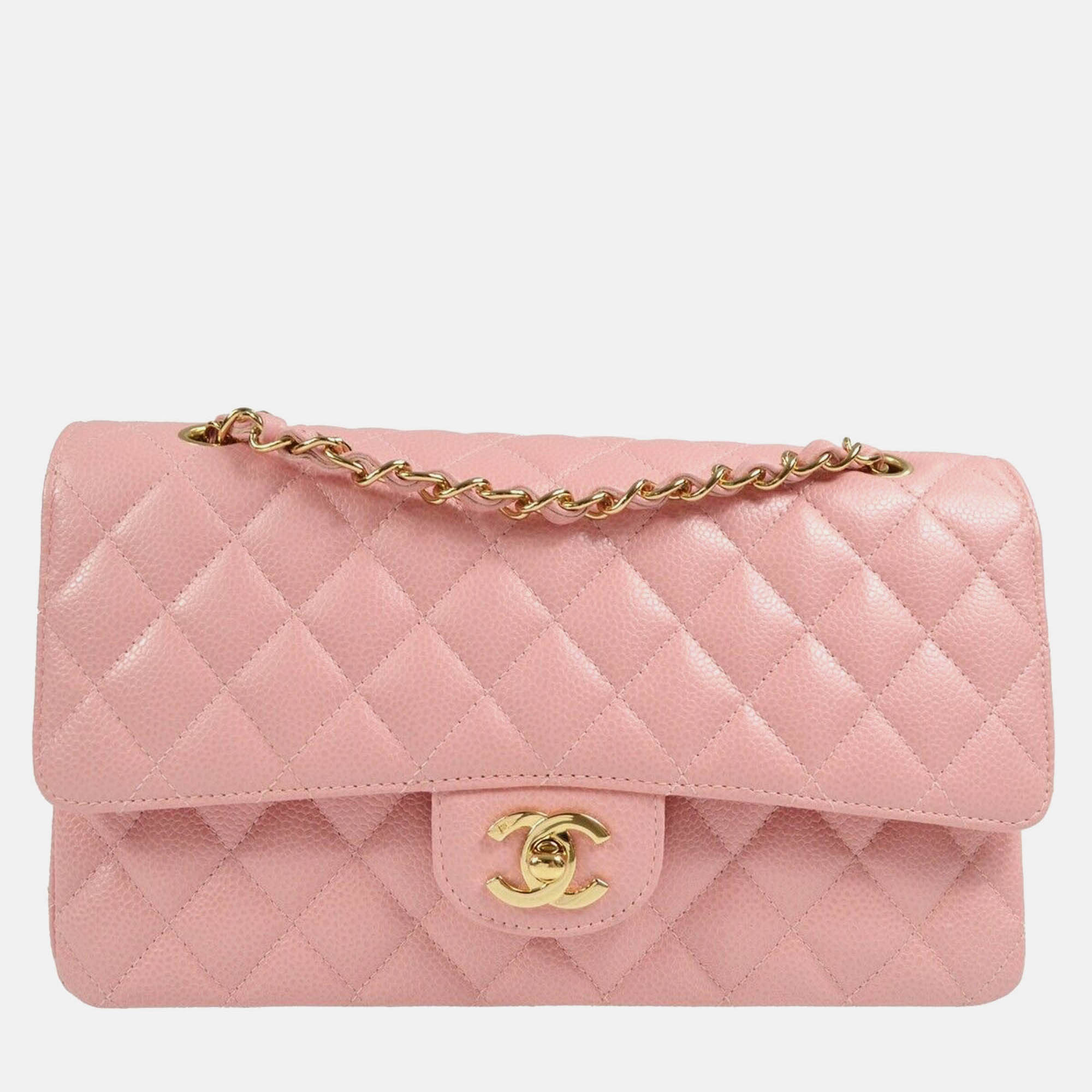 

Chanel Pink Calfskin Medium Classic Double Flap Shoulder Bag