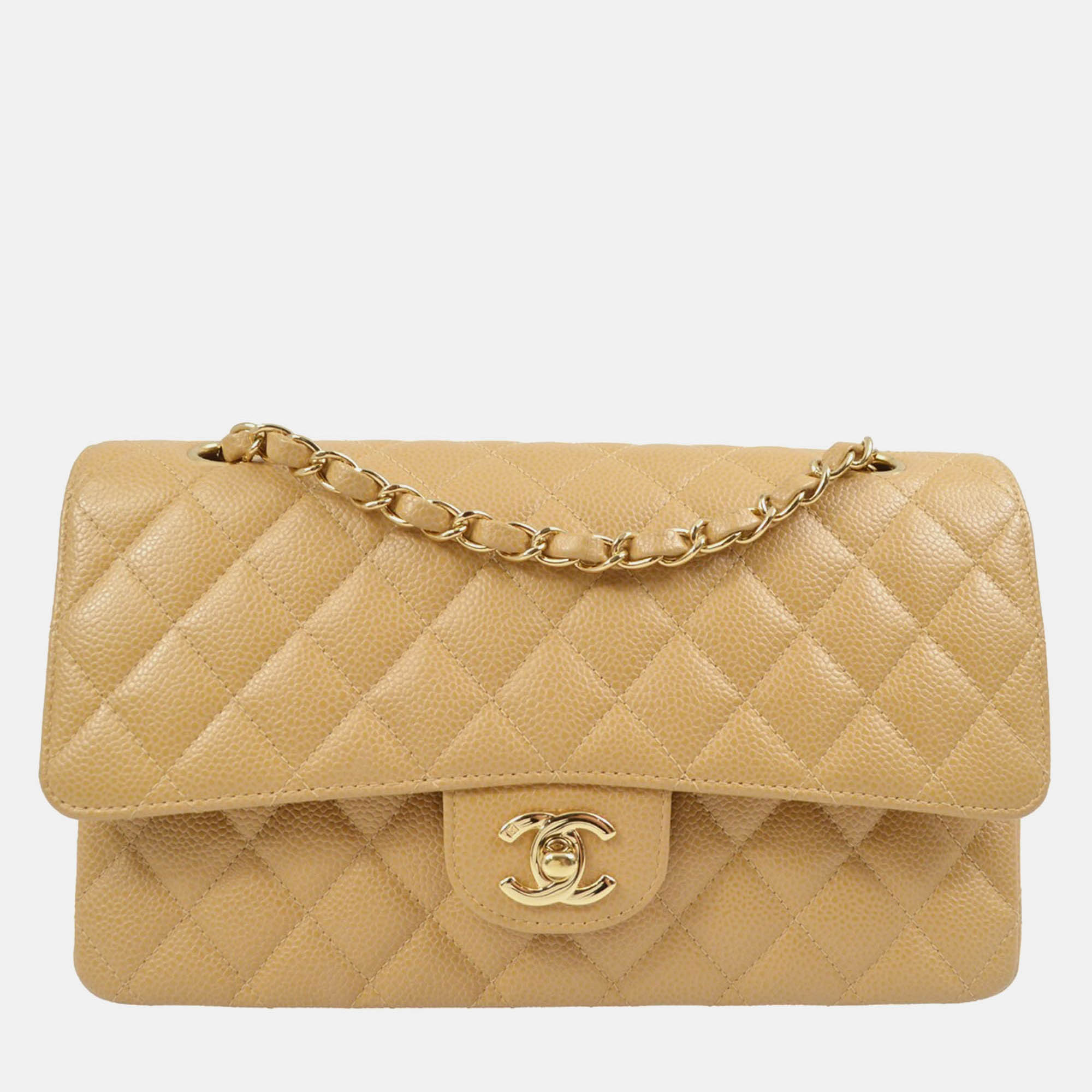 

Chanel Beige Calfskin Medium Classic Double Flap Shoulder Bag