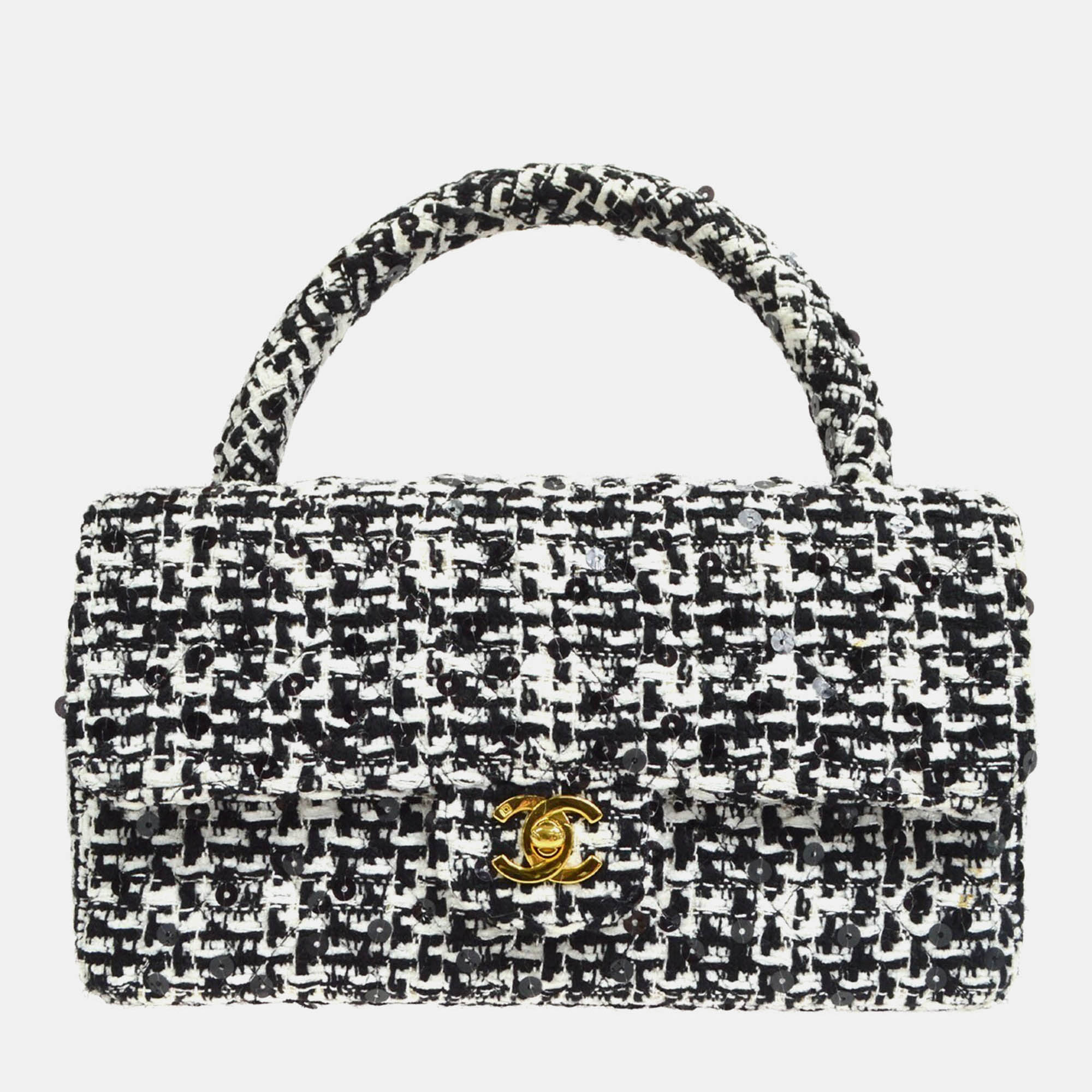 

Chanel Black Tweed Sequins Top Handle Handbag