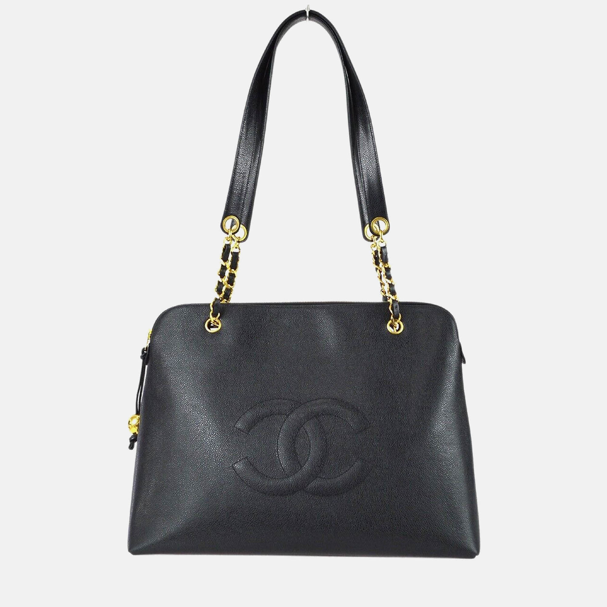 

Chanel Black Calfskin Chain Shoulder Tote Bag