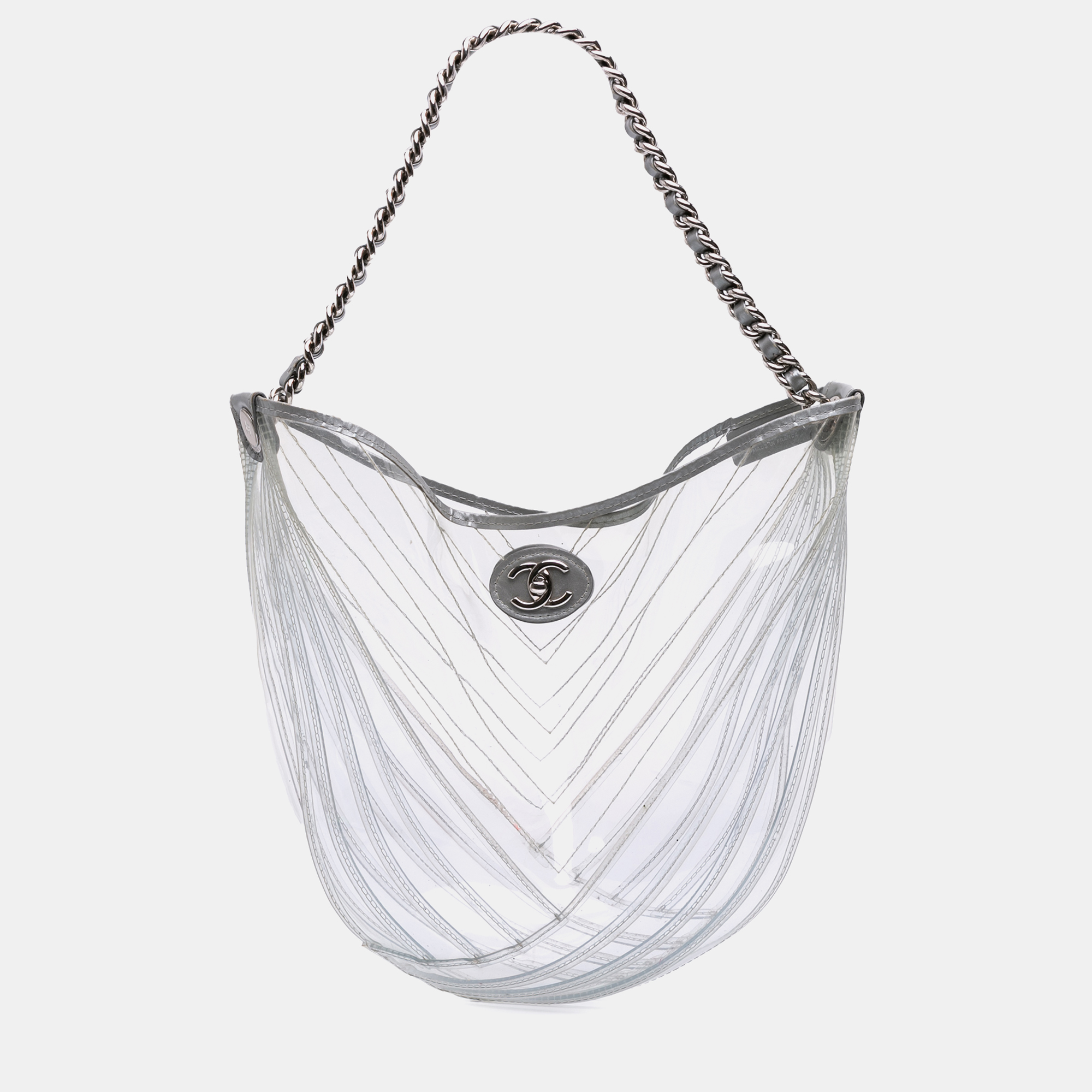 

Chanel Silver/White CC PVC Droplet Hobo