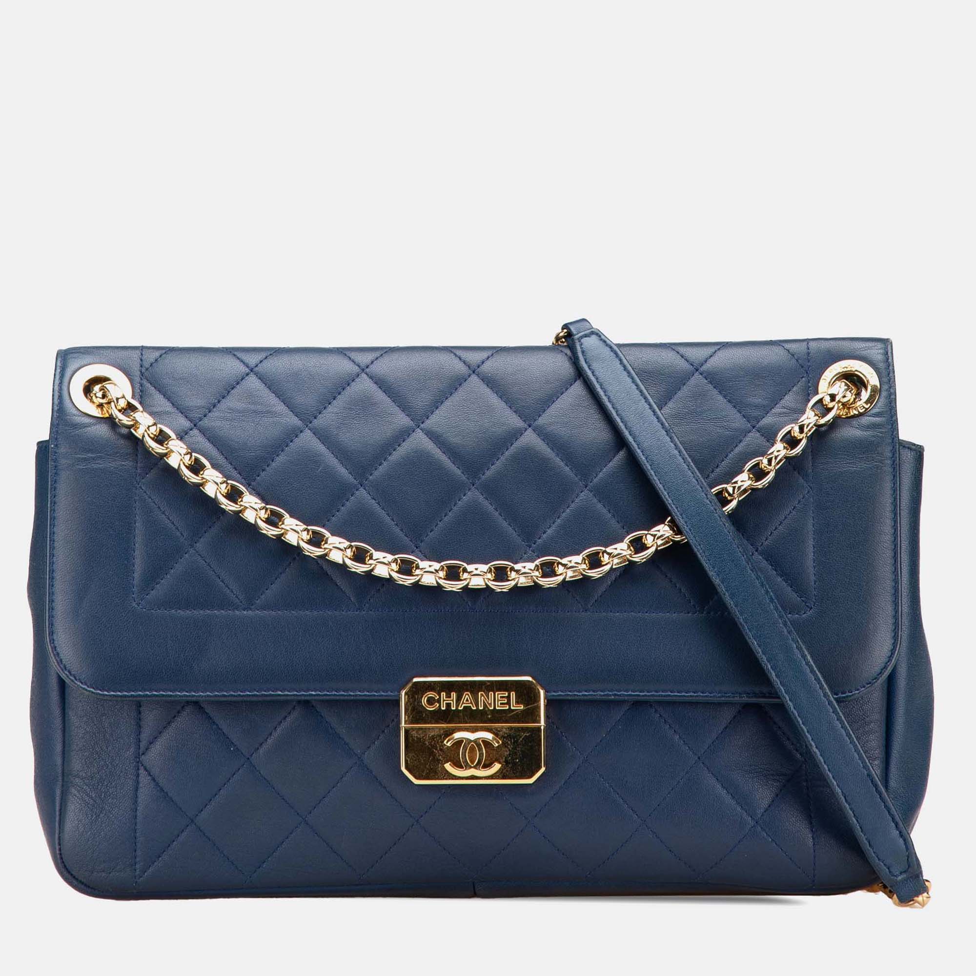 

Chanel Navy Blue Large Lambskin Chic With Me Flap