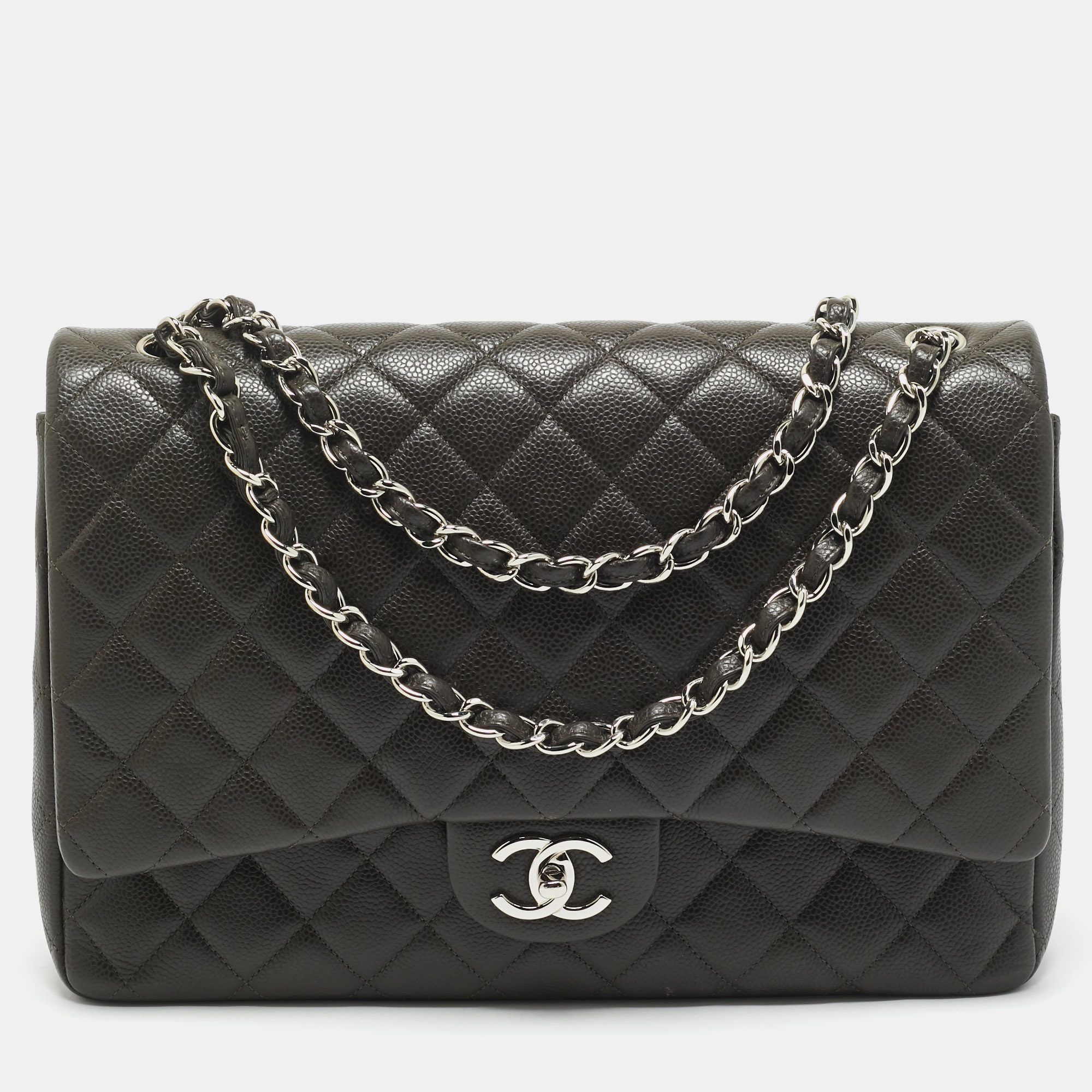 

Chanel Dark Grey Quilted Caviar Leather Maxi Classic Double Flap Bag