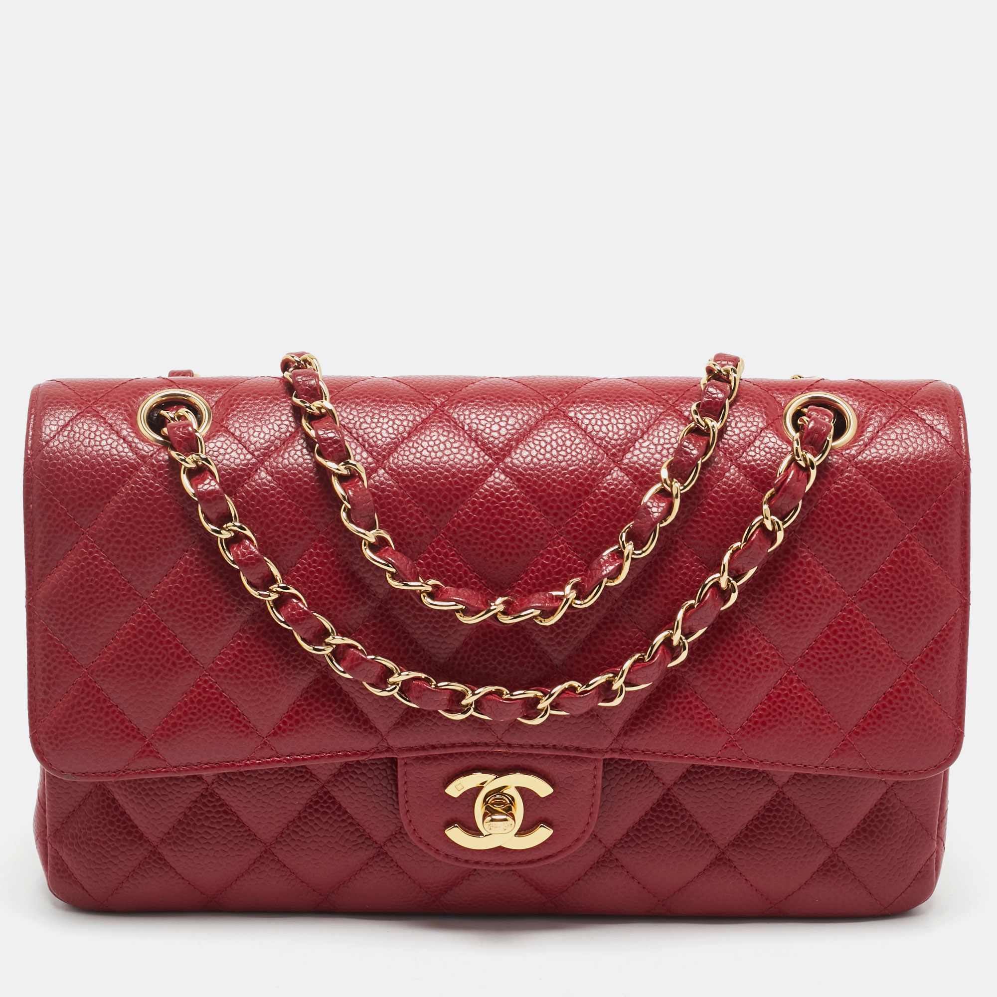 

Chanel Red Quilted Caviar Leather East/West Classic Flap Bag