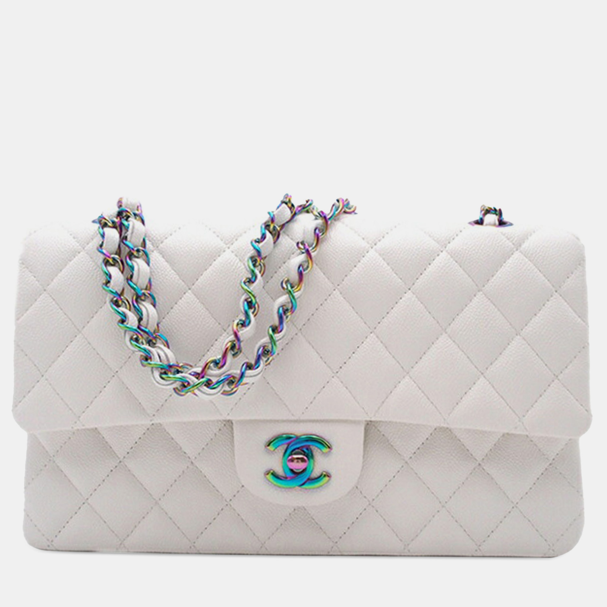 

Chanel White Medium Classic Iridescent Caviar Double Flap