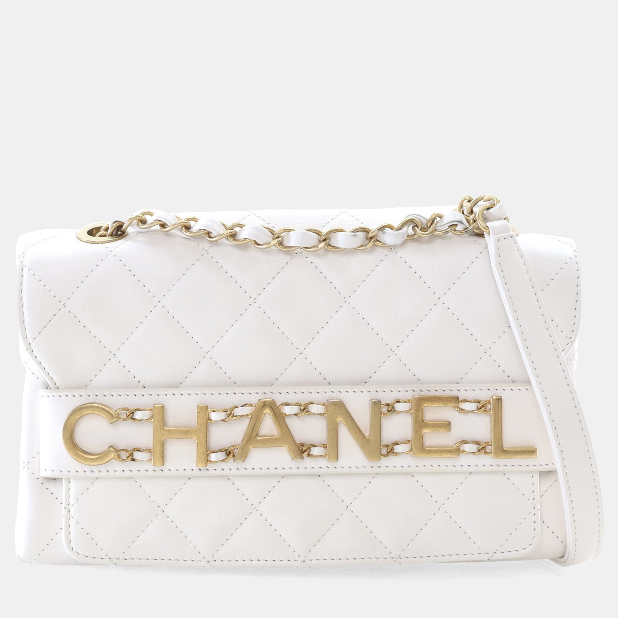

Chanel Medium White Calfskin Logo Enchained Flap Bag