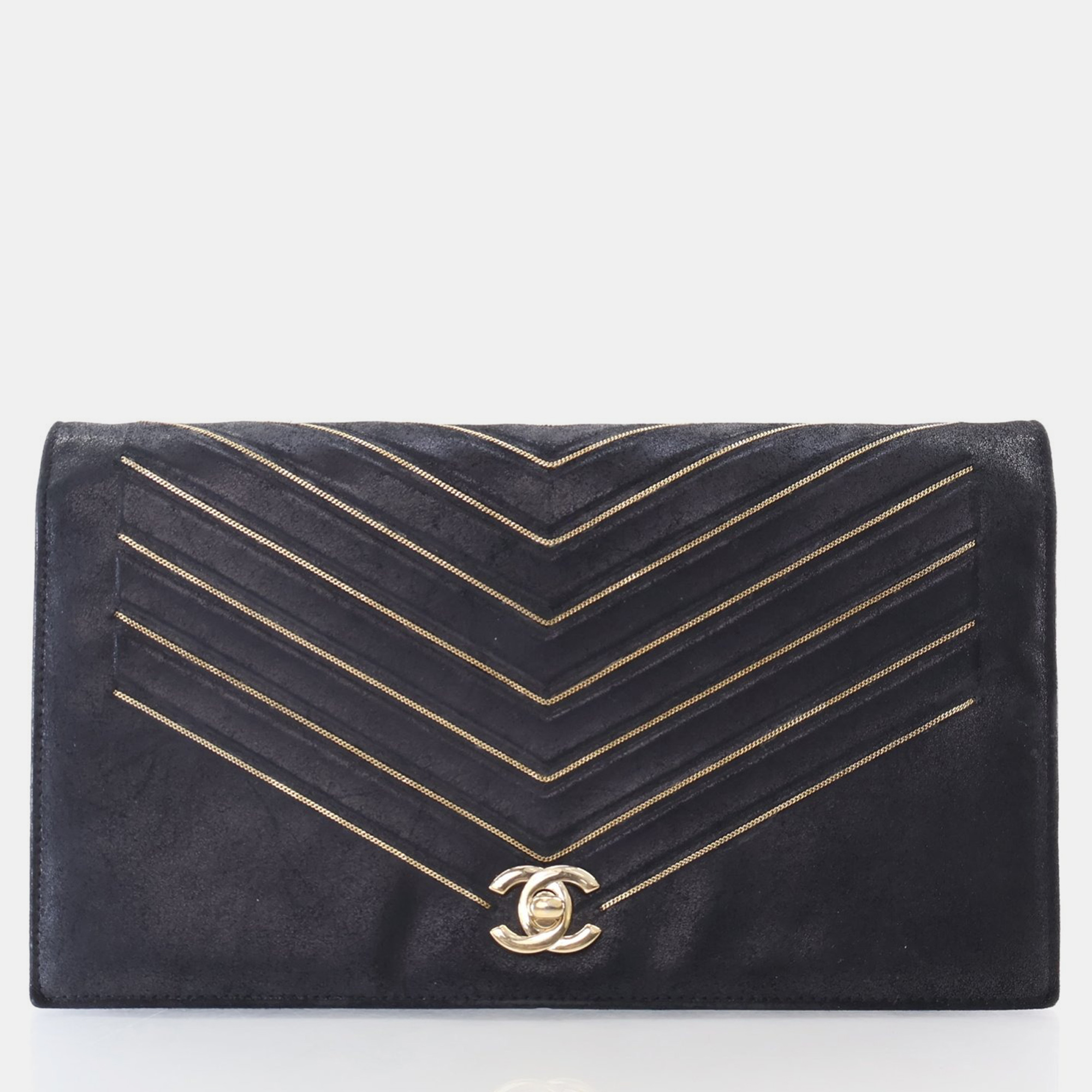 

Chanel Chevron Black Suede Shoulder Bag