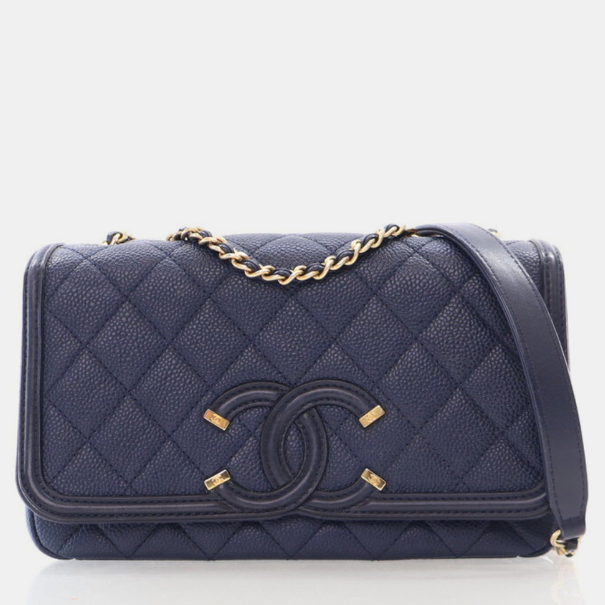 

Chanel Filigree Flap Small Navy Blue Caviar Leather Shoulder Bag