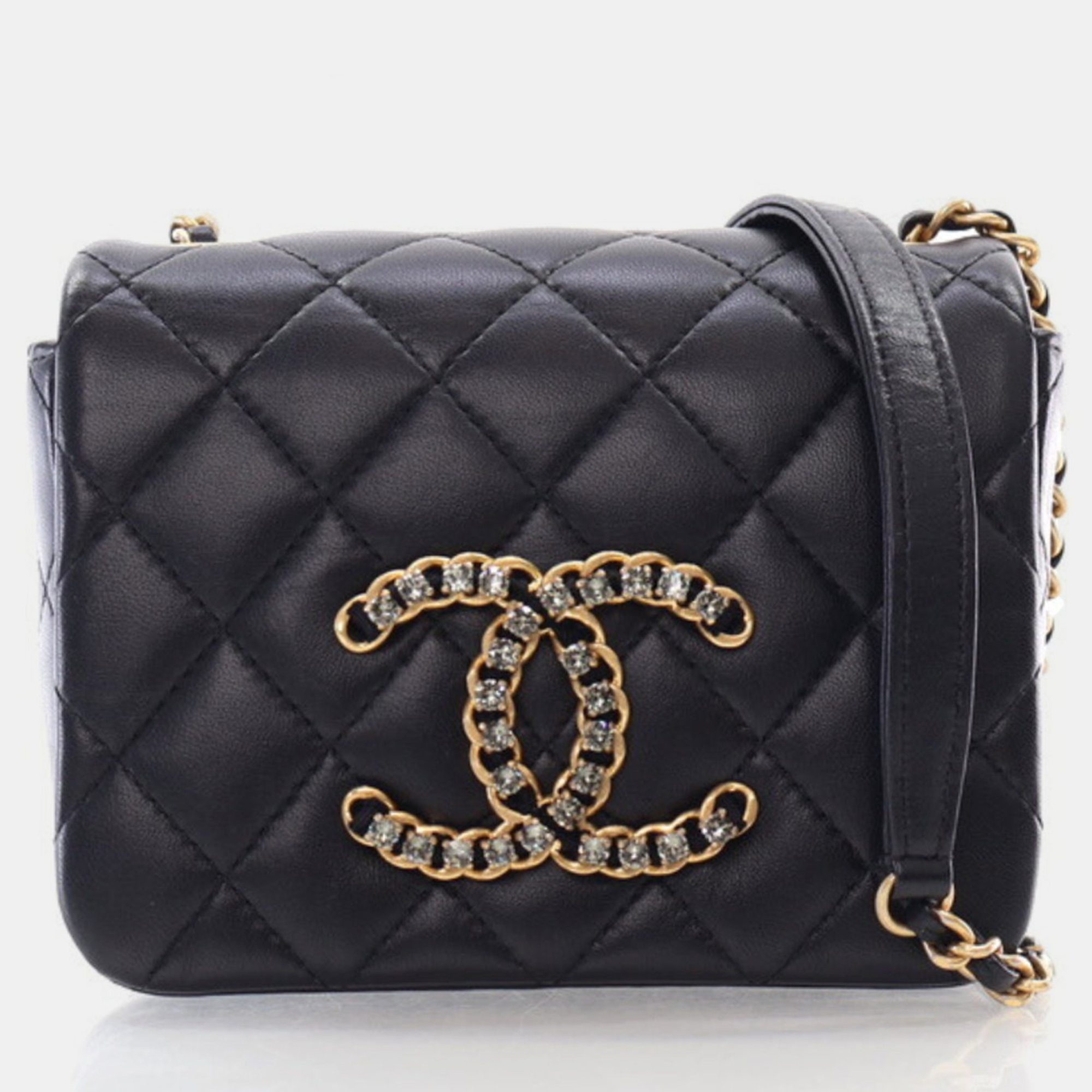 

Chanel Mini Black Lambskin Crystal CC Full Flap Bag