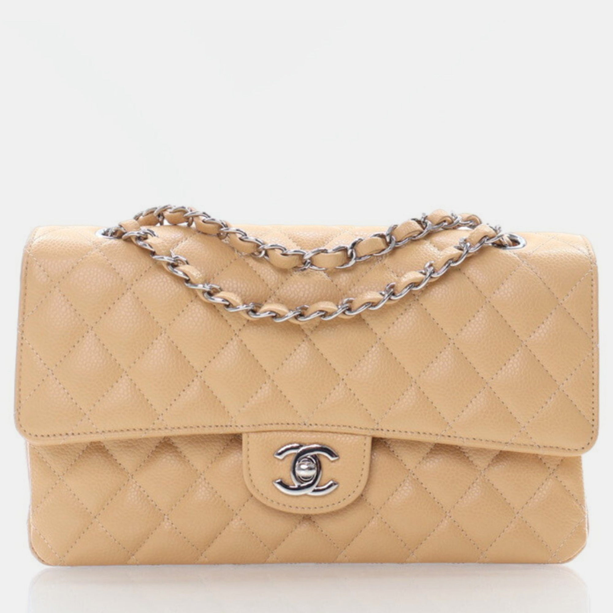 

Chanel Classic Double Flap Medium Beige Caviar Shoulder Bag