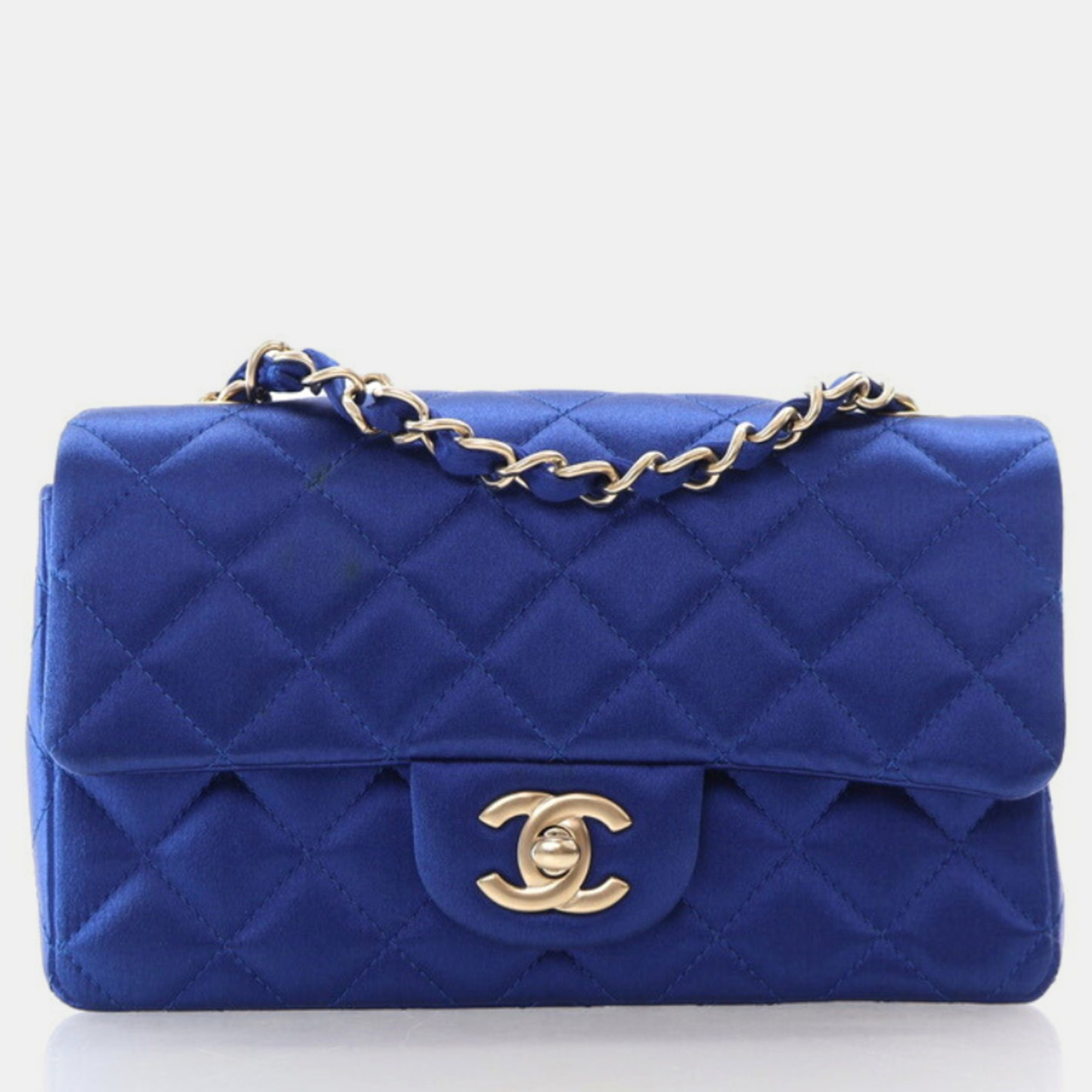 

Chanel Mini Blue Satin Classic Rectangular Flap Bag