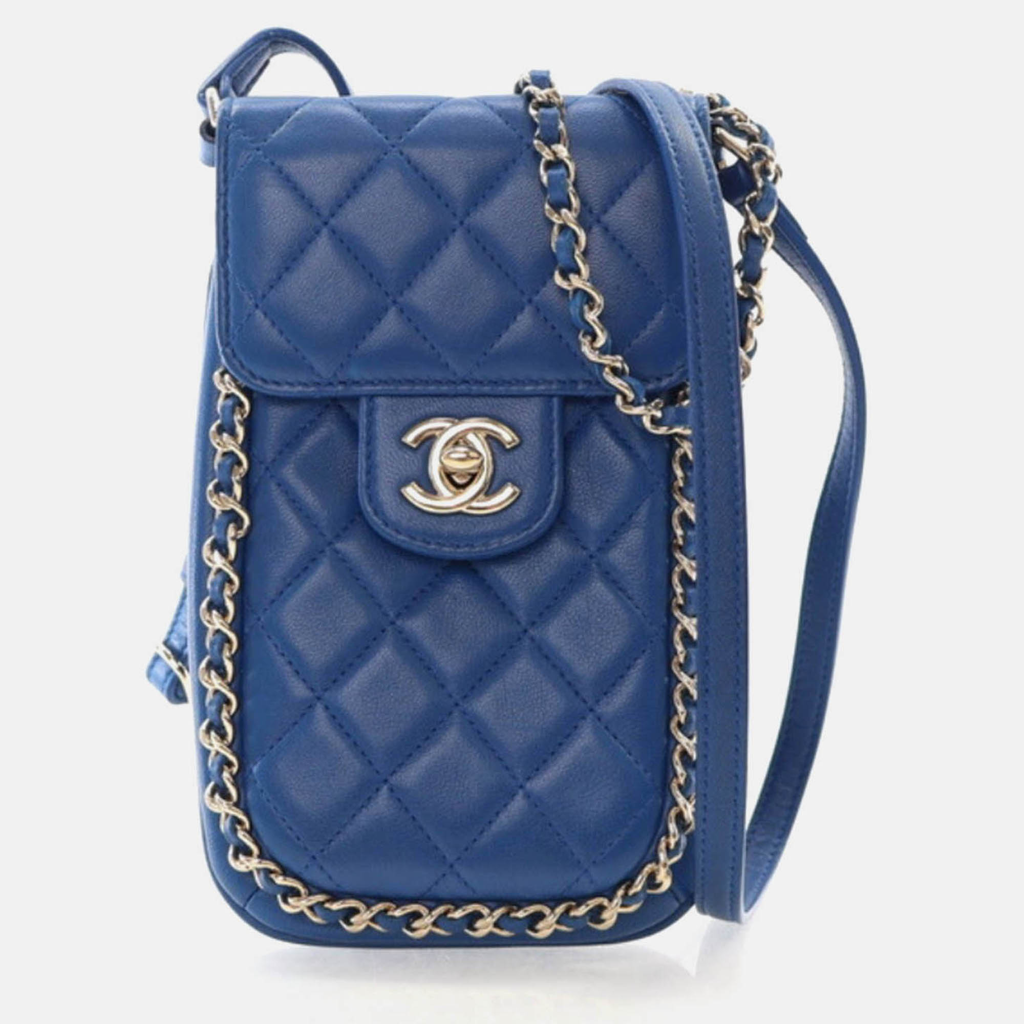 

Chanel Blue Lambskin CC Chain Phone Holder