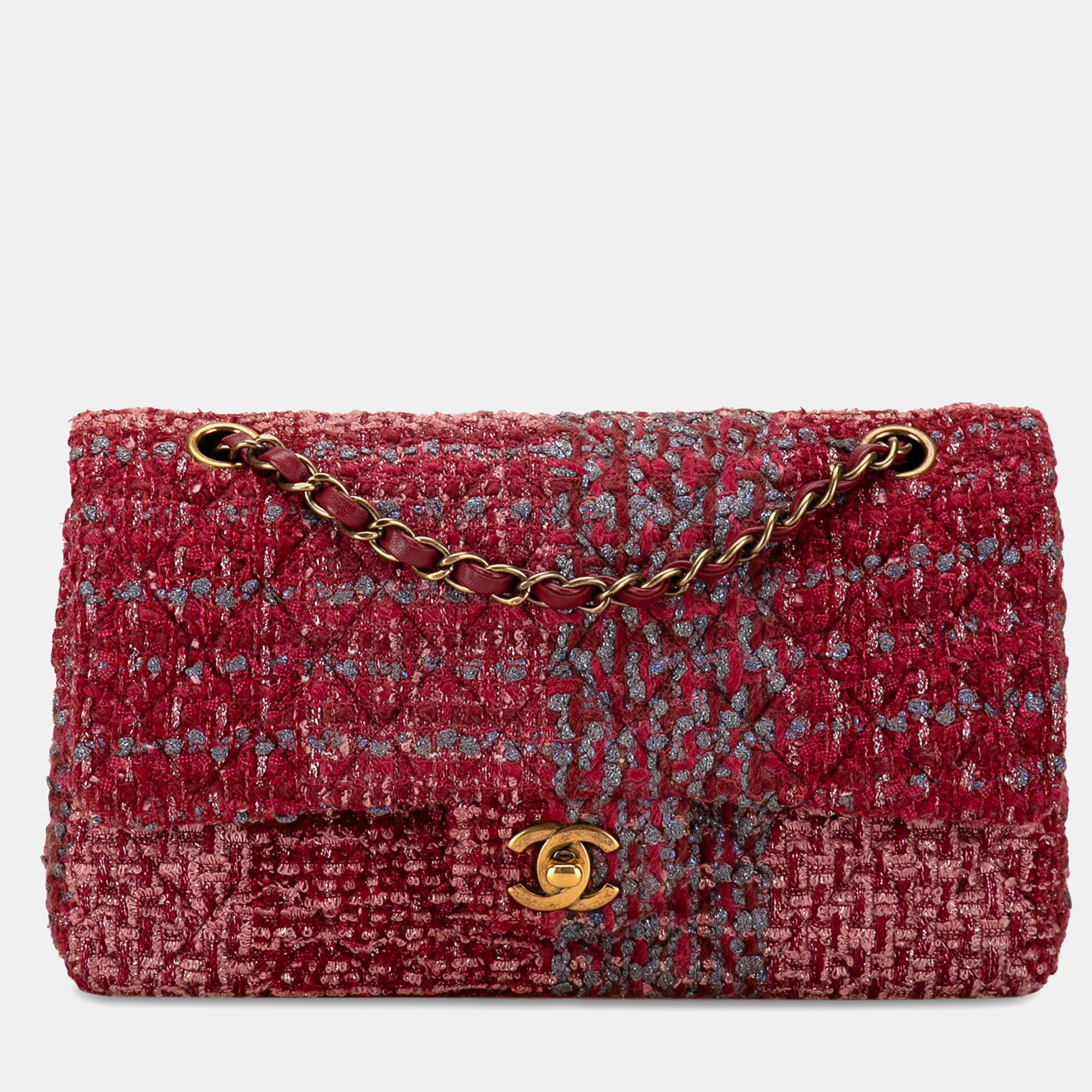 

Chanel Red Medium Classic Tweed Double Flap Shoulder Bag