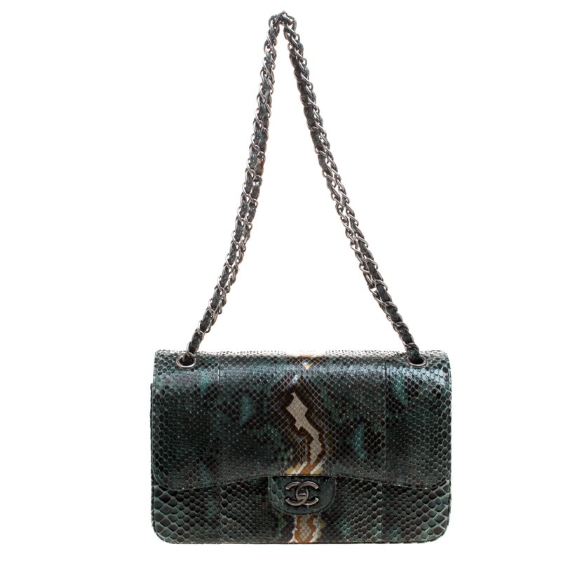 Chanel Metallic Green Python Jumbo Classic Double Flap Bag Chanel | TLC