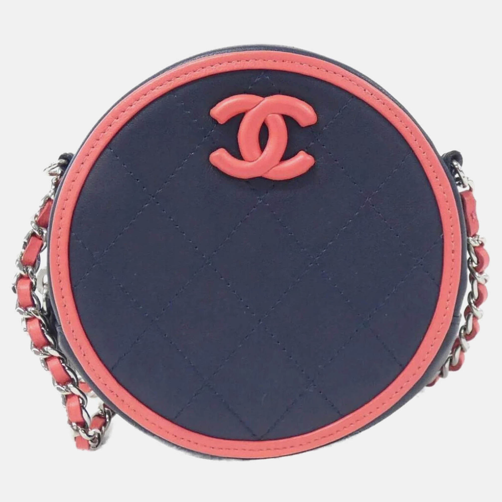Chanel Round Navy, Pink Lamb leather Shoulder Bag
