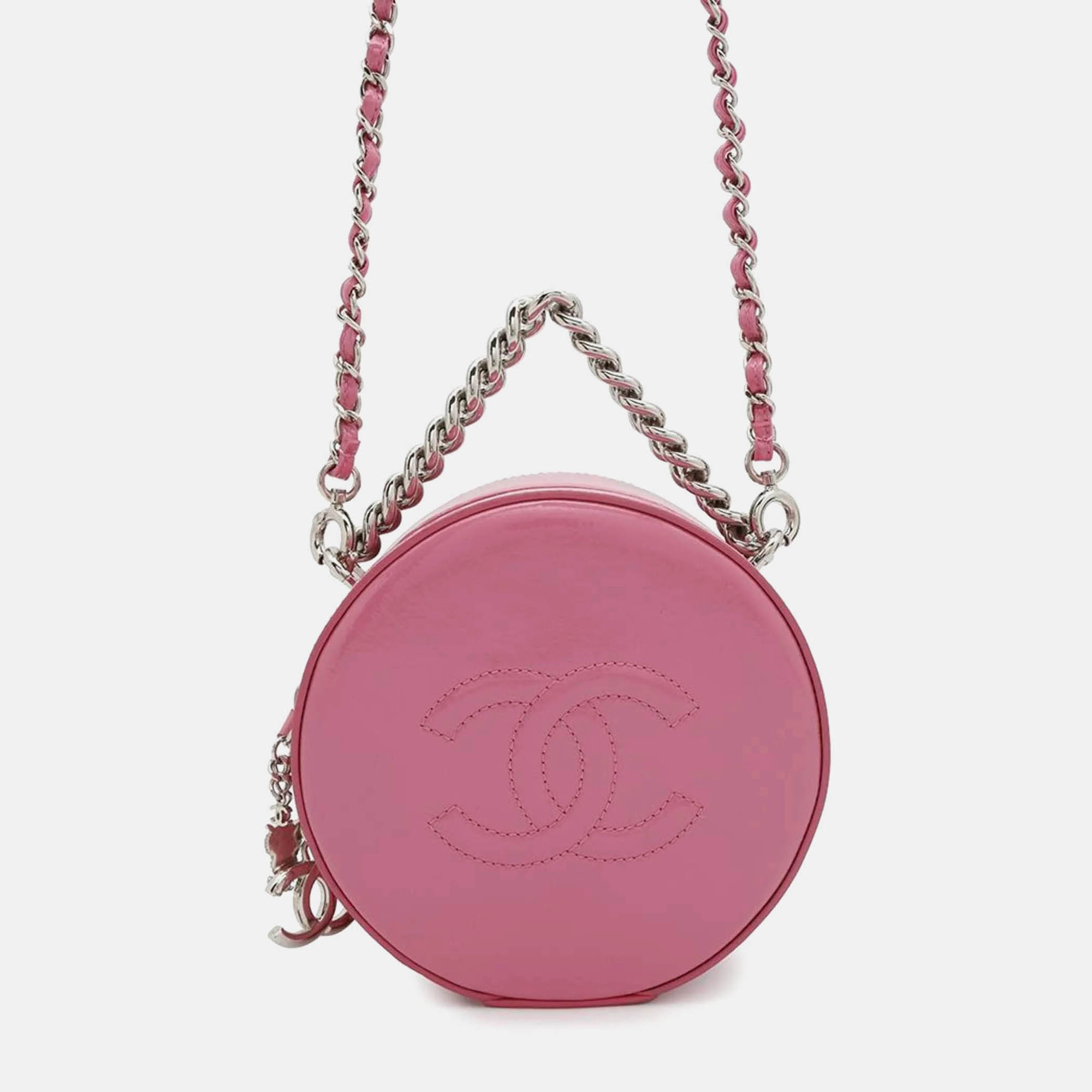 

Chanel Chain Shoulder Bag Round As Earth Patent, Pink