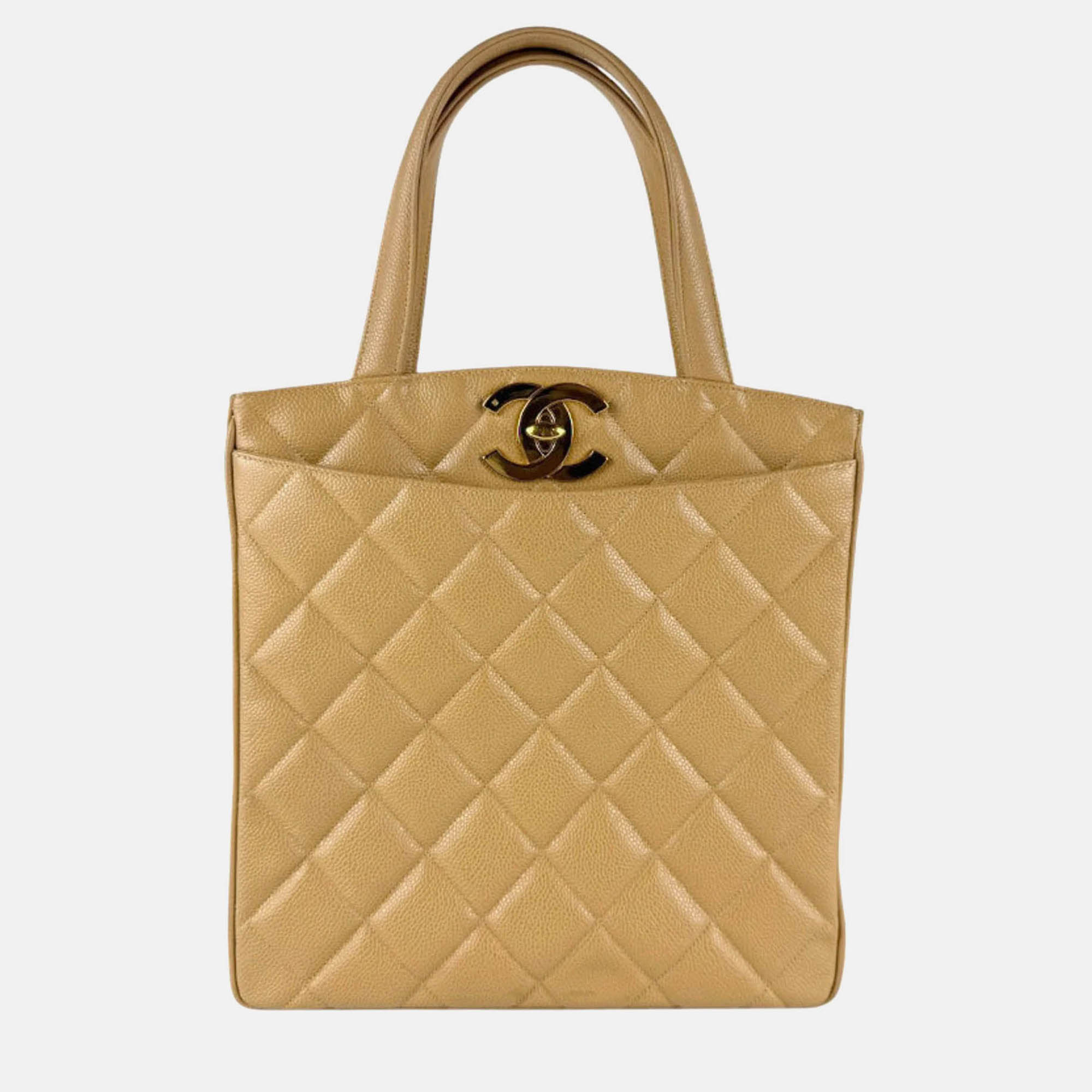 

Chanel Handbag Caviar Skin Leather Beige Gold