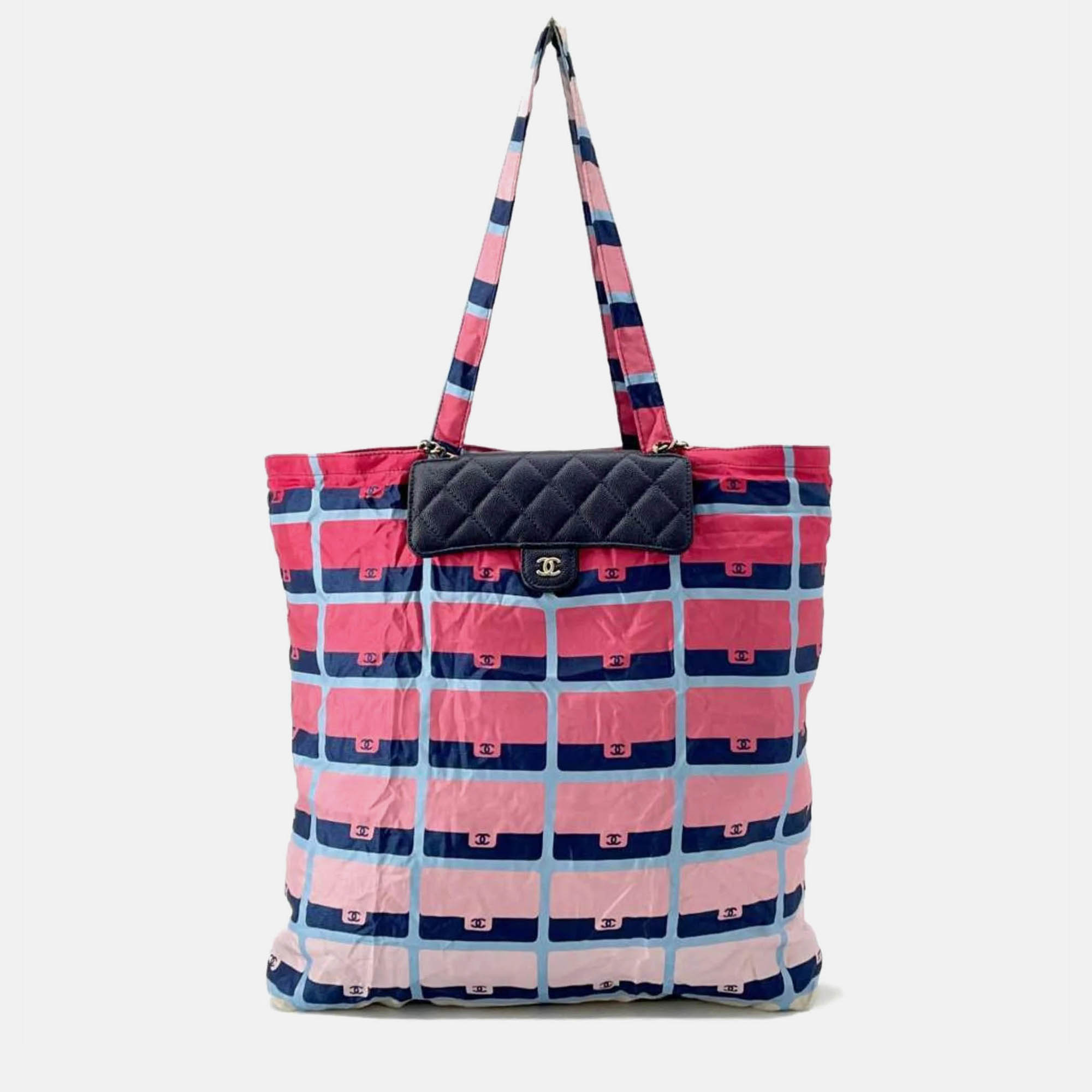 

Chanel Eco Bag Matelasse Coco Mark Caviar Skin Nylon Chain Shoulder, Multicolor