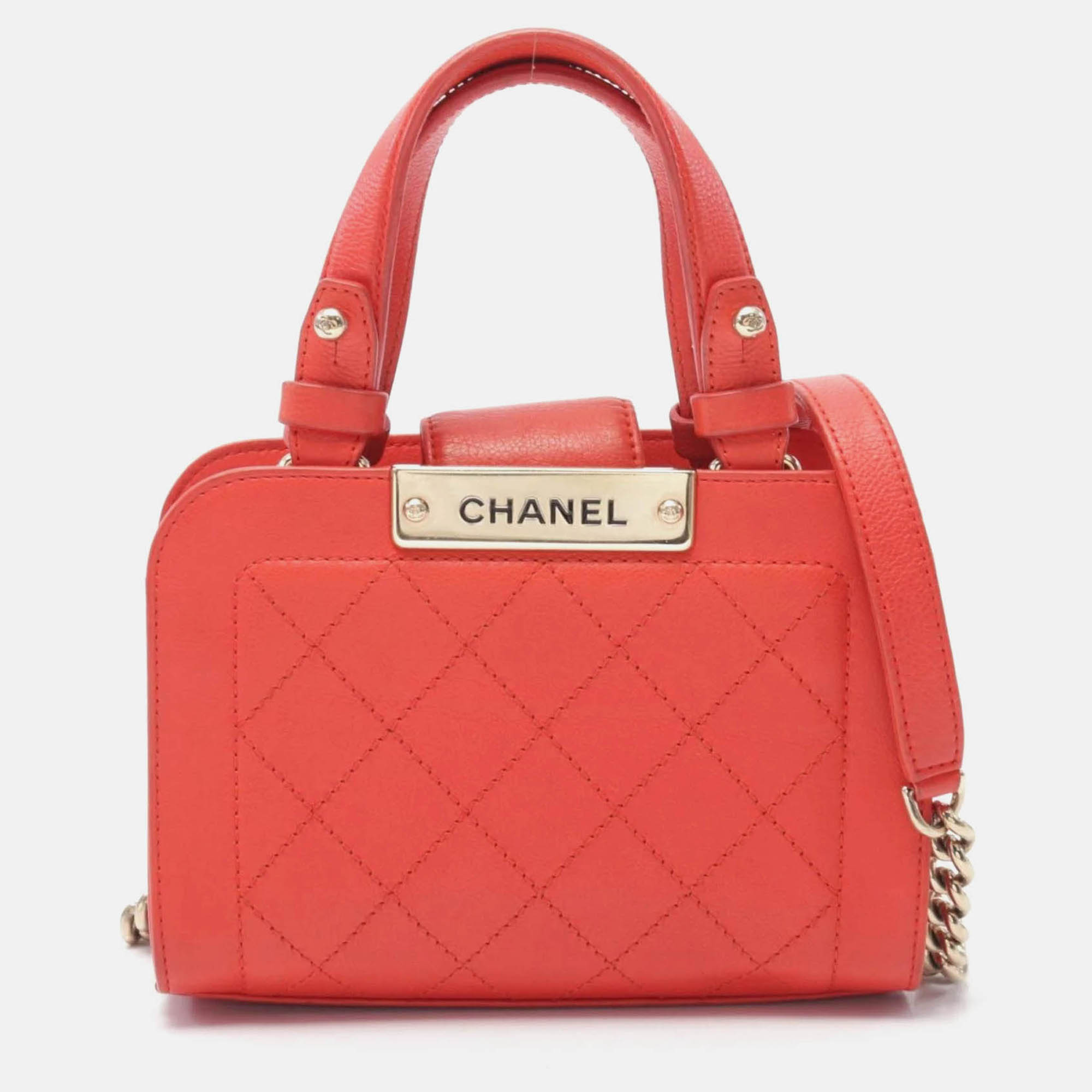 

Chanel Label Click Shopper Small Red Grained Calfskin Stitched Tote Bag