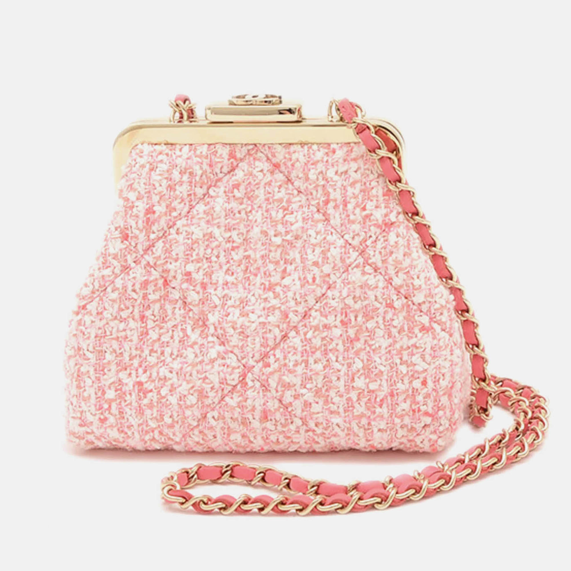 

Chanel Coco Mark Purse Chain Shoulder Bag Tweed Pink