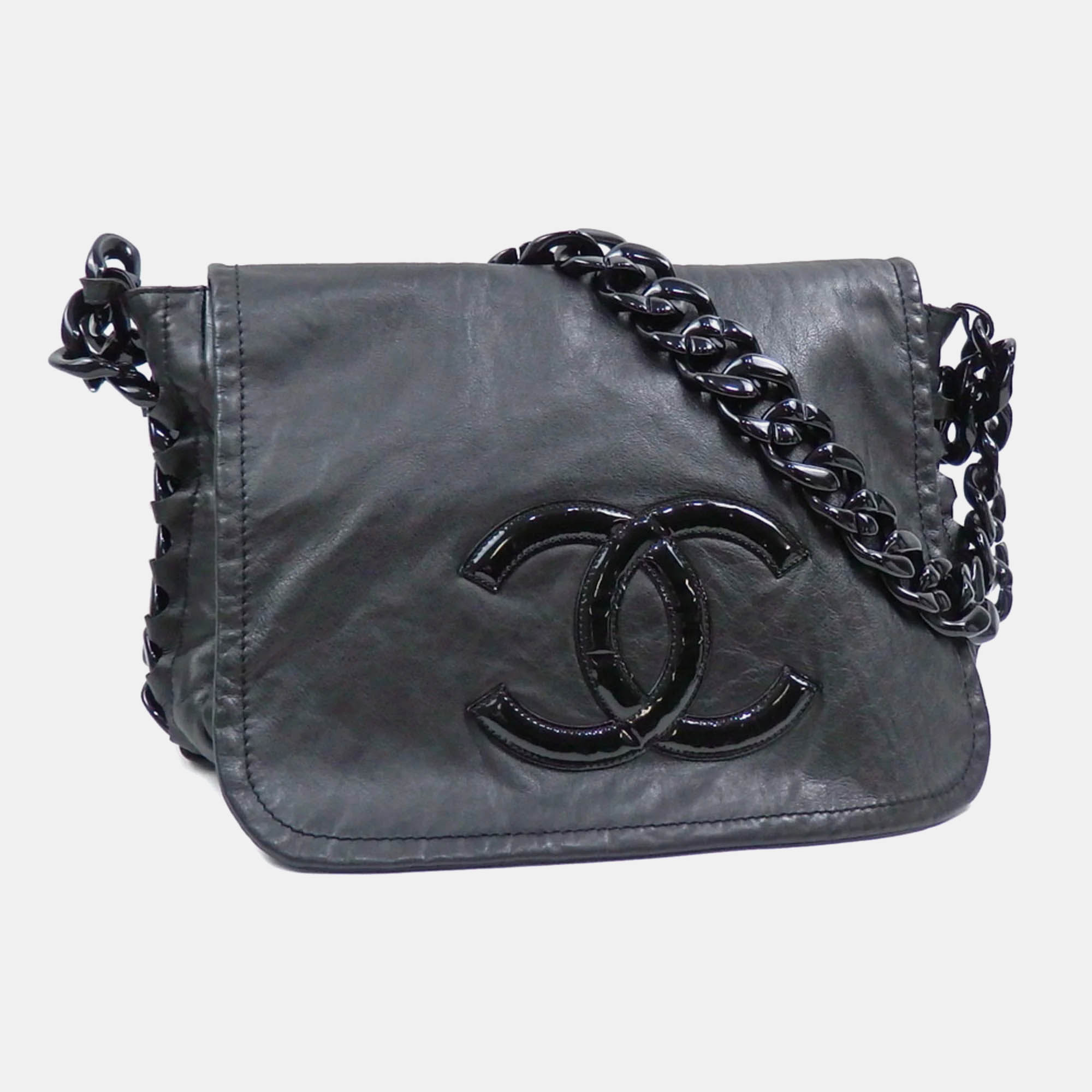 

Chanel Chain Shoulder Bag Luxury Line Black Lamb Leather Plastic Coco Mark