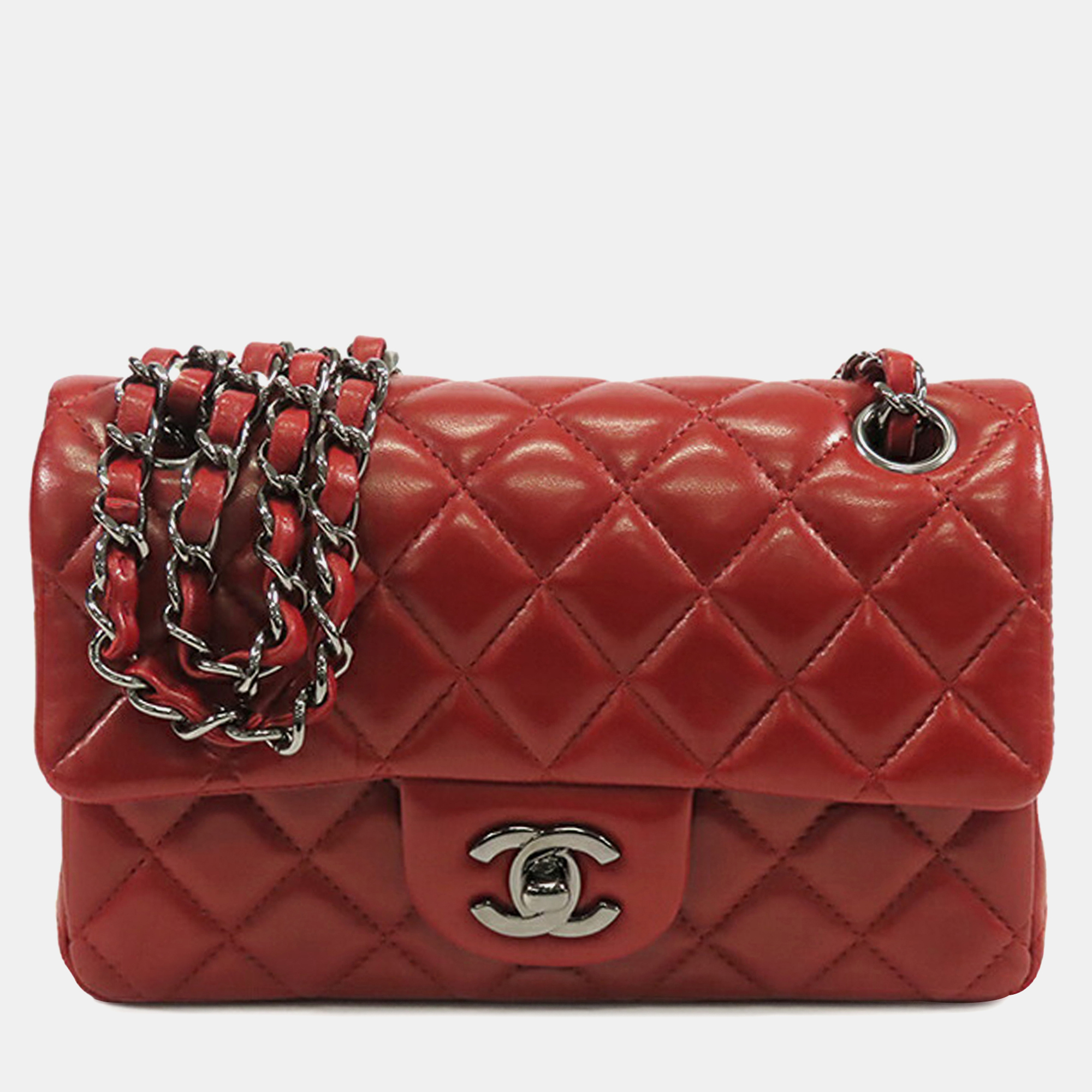 

Chanel Red Mini Rectangular Classic Lambskin Single Flap