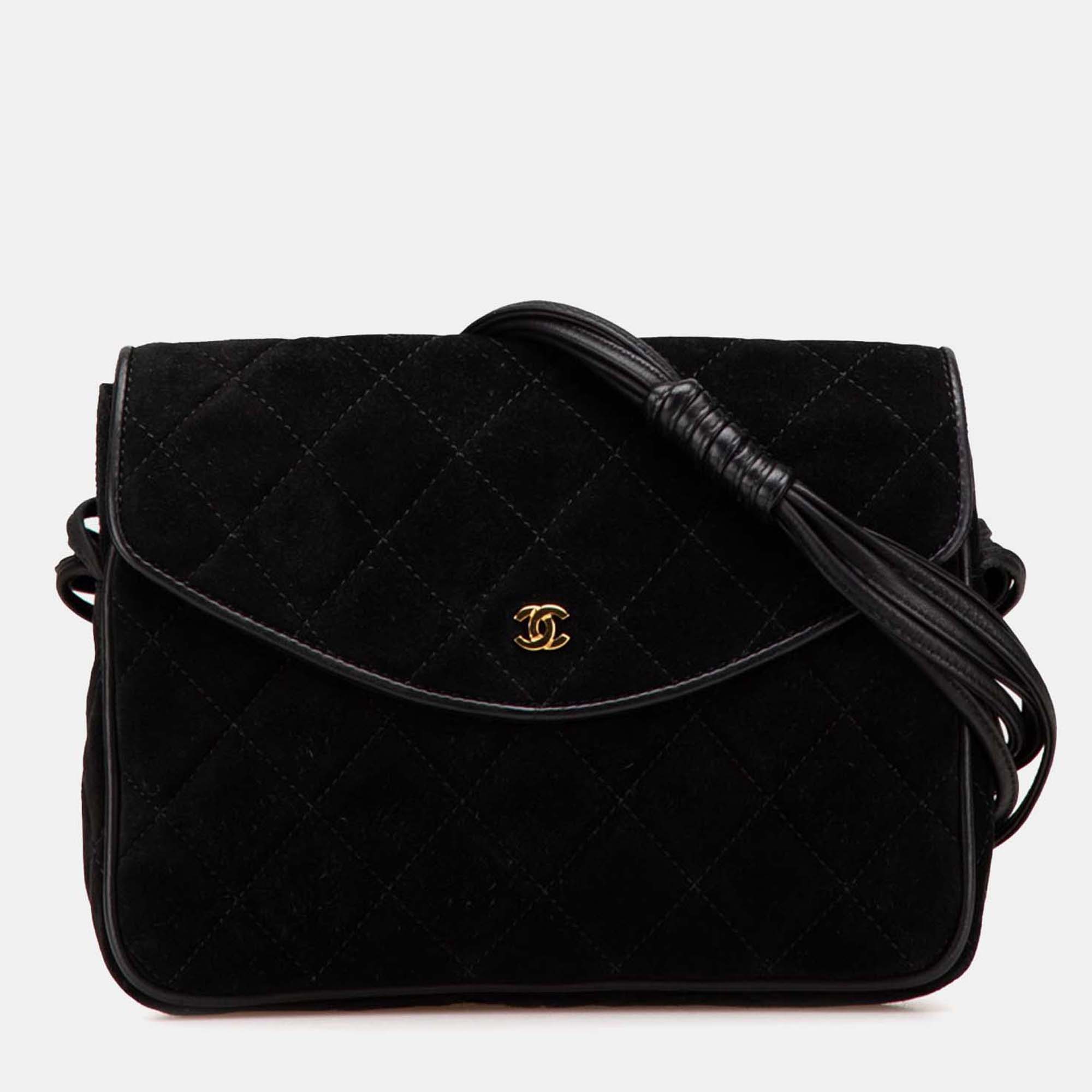 

Chanel Black CC Quilted Suede Shoulder Bag