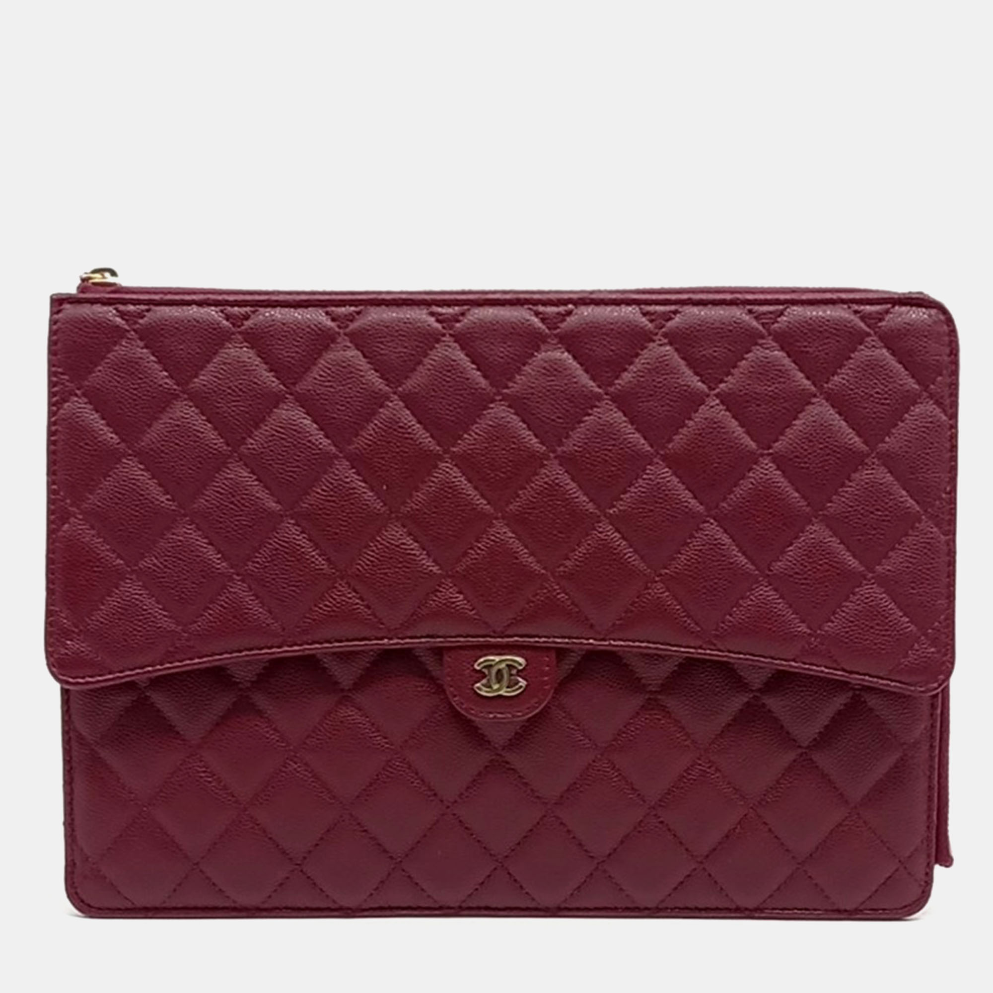 Pre-owned Chanel Burgundy Leather Caviar Flap Clutch