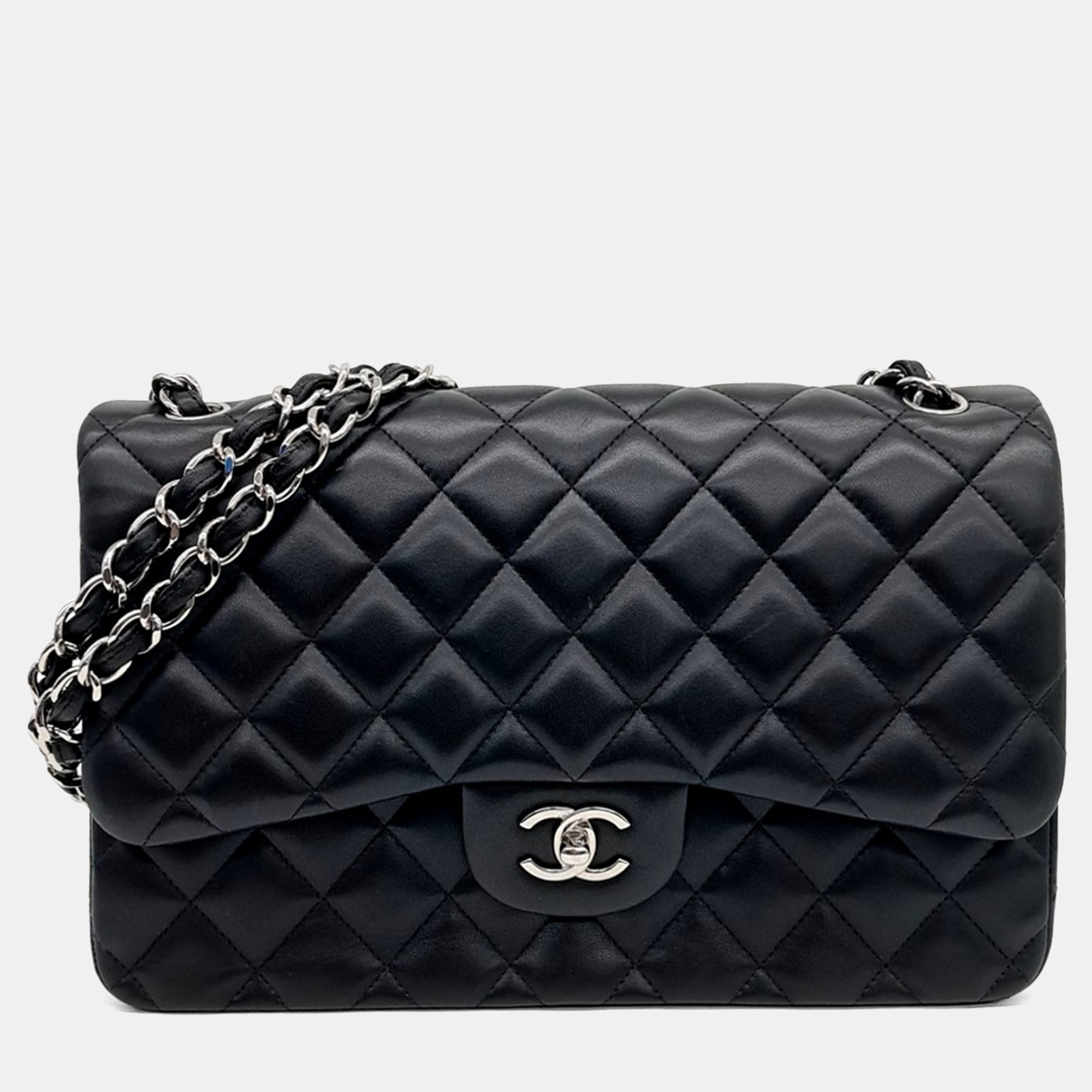 

Chanel Black Leather Lambskin Classic Jumbo bag